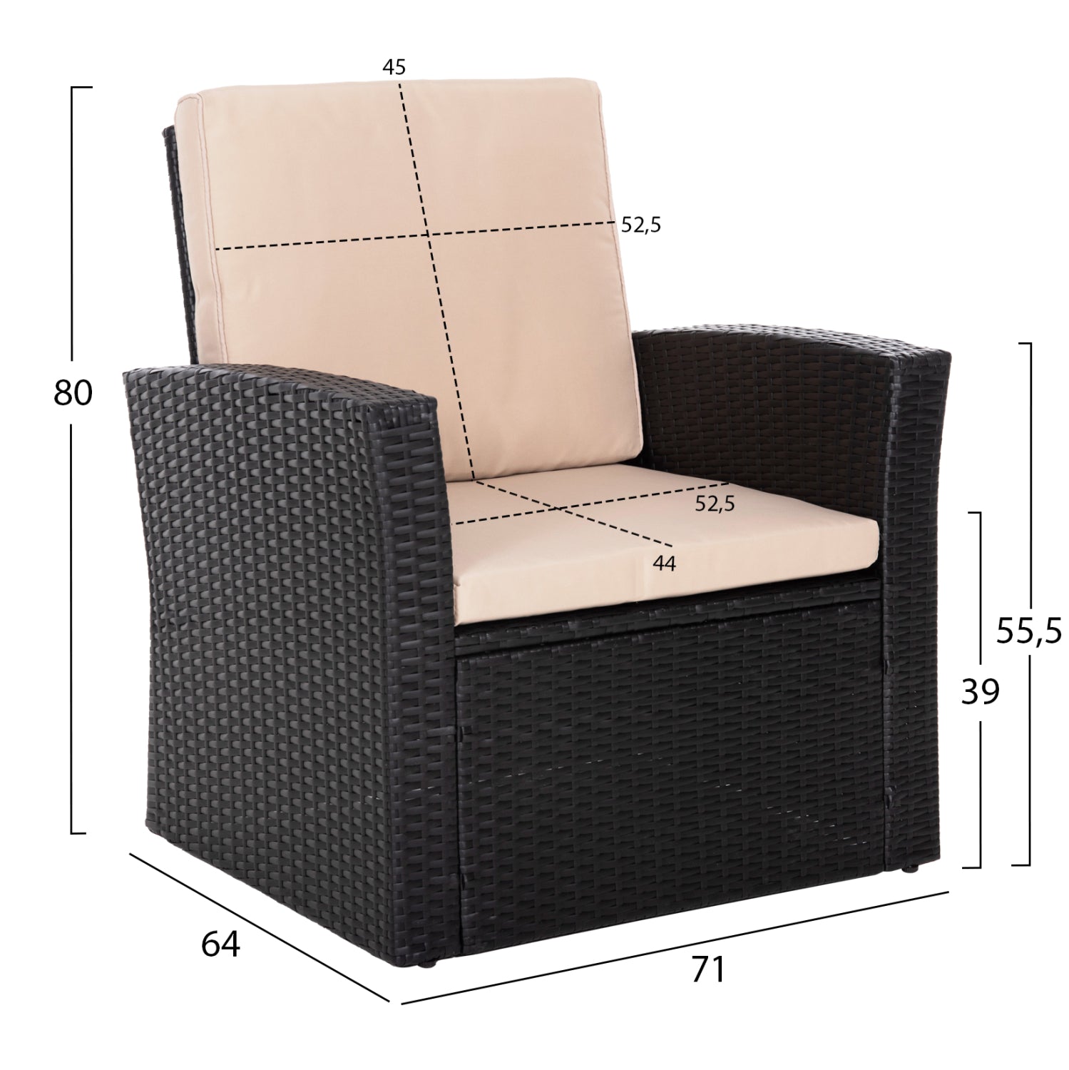 Градински комплект Тори цвят антрацит-бежов диван,2 кресла и маса : 87x50x35 см.