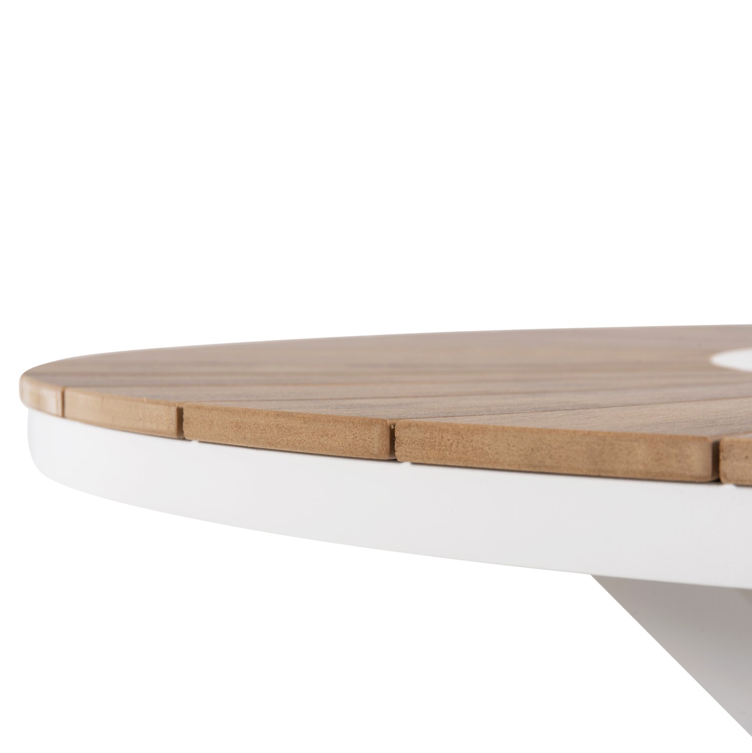 Кръгла външна маса Мoril бял алуминий-естествено полидърво φ120см.