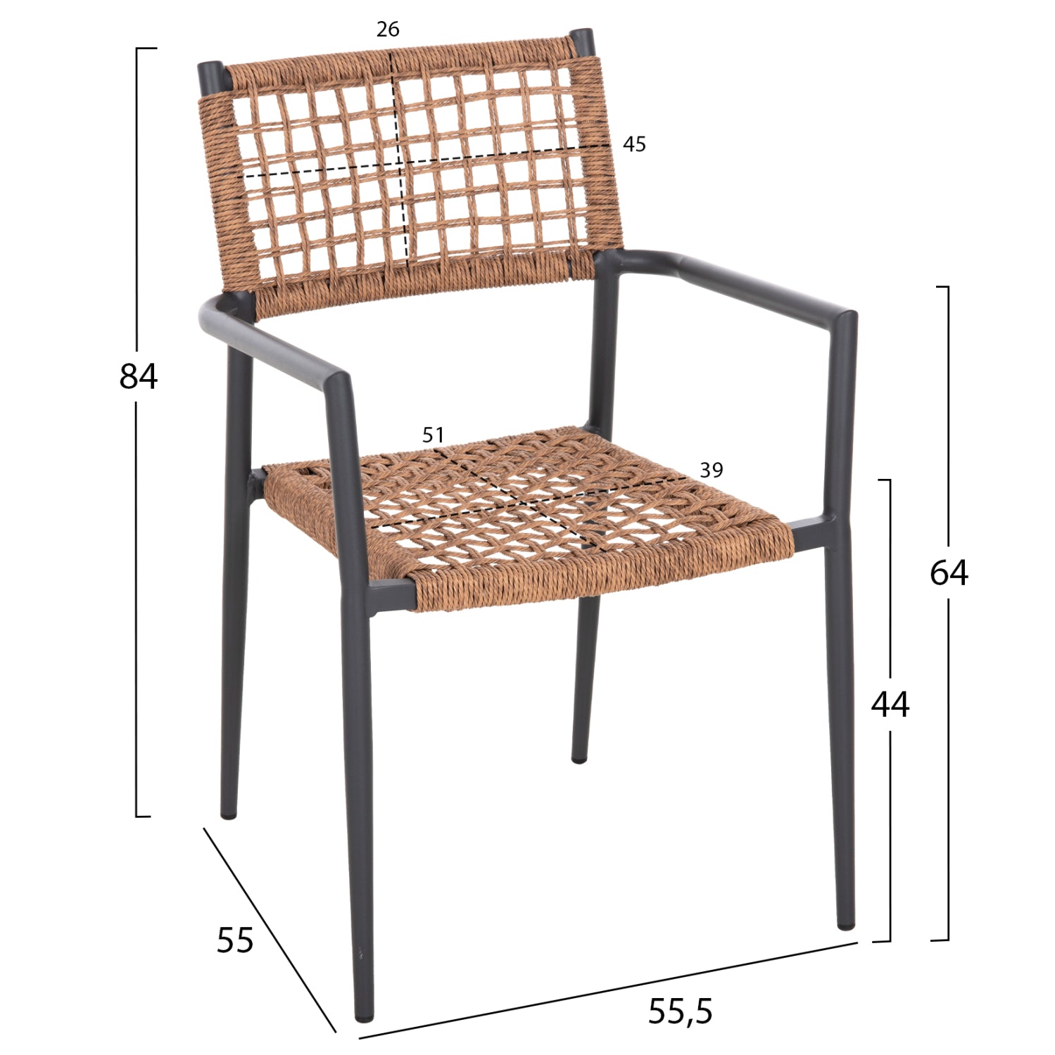 Стол Трилан цвят черен-кафяв  55,5x55x84