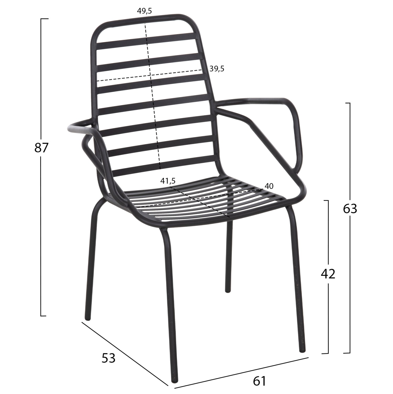 Градински стол  FREE черен  61x53x87см