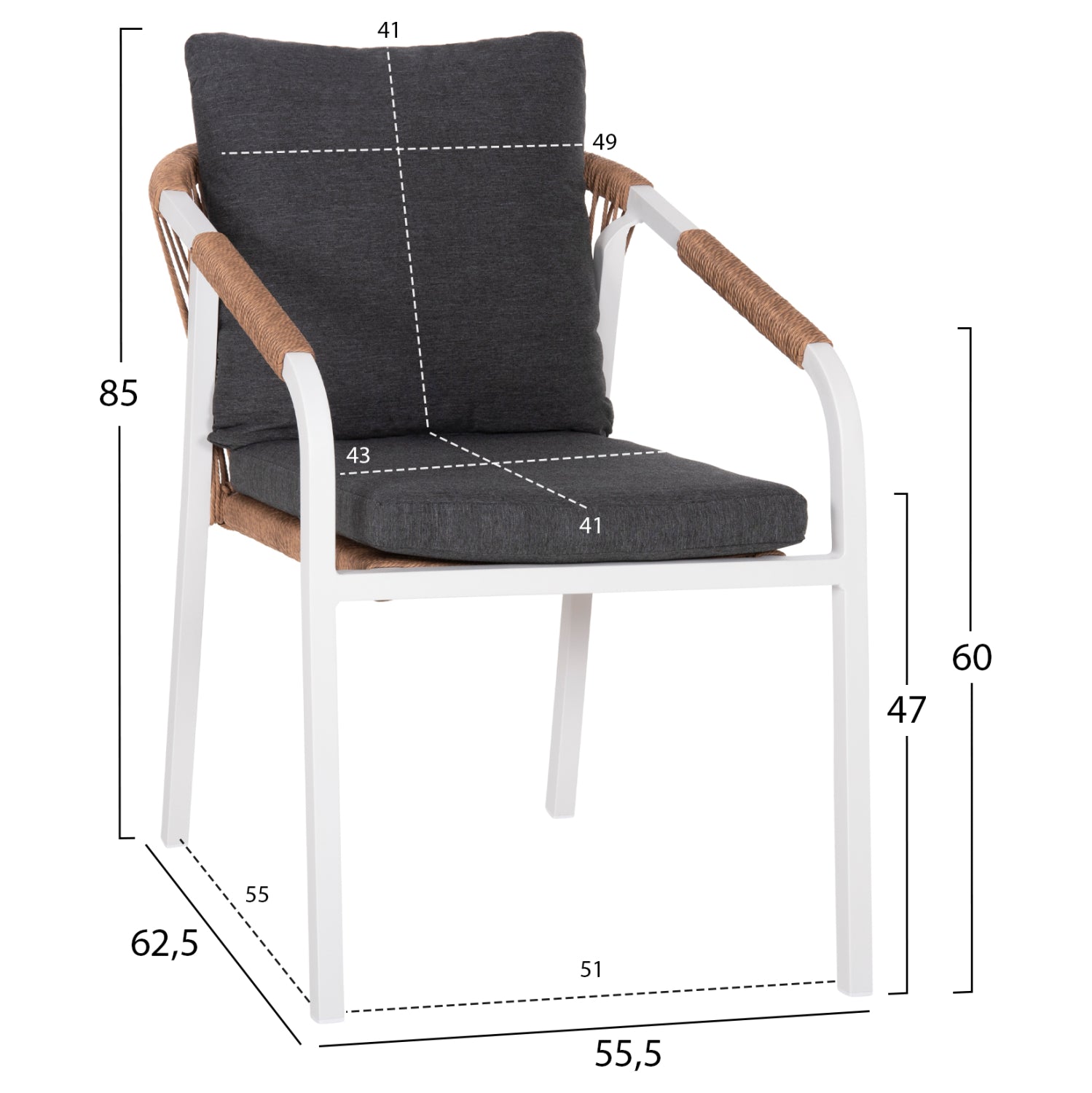 Кресло  MAERLY цвят бял-антрацит 57x60x84