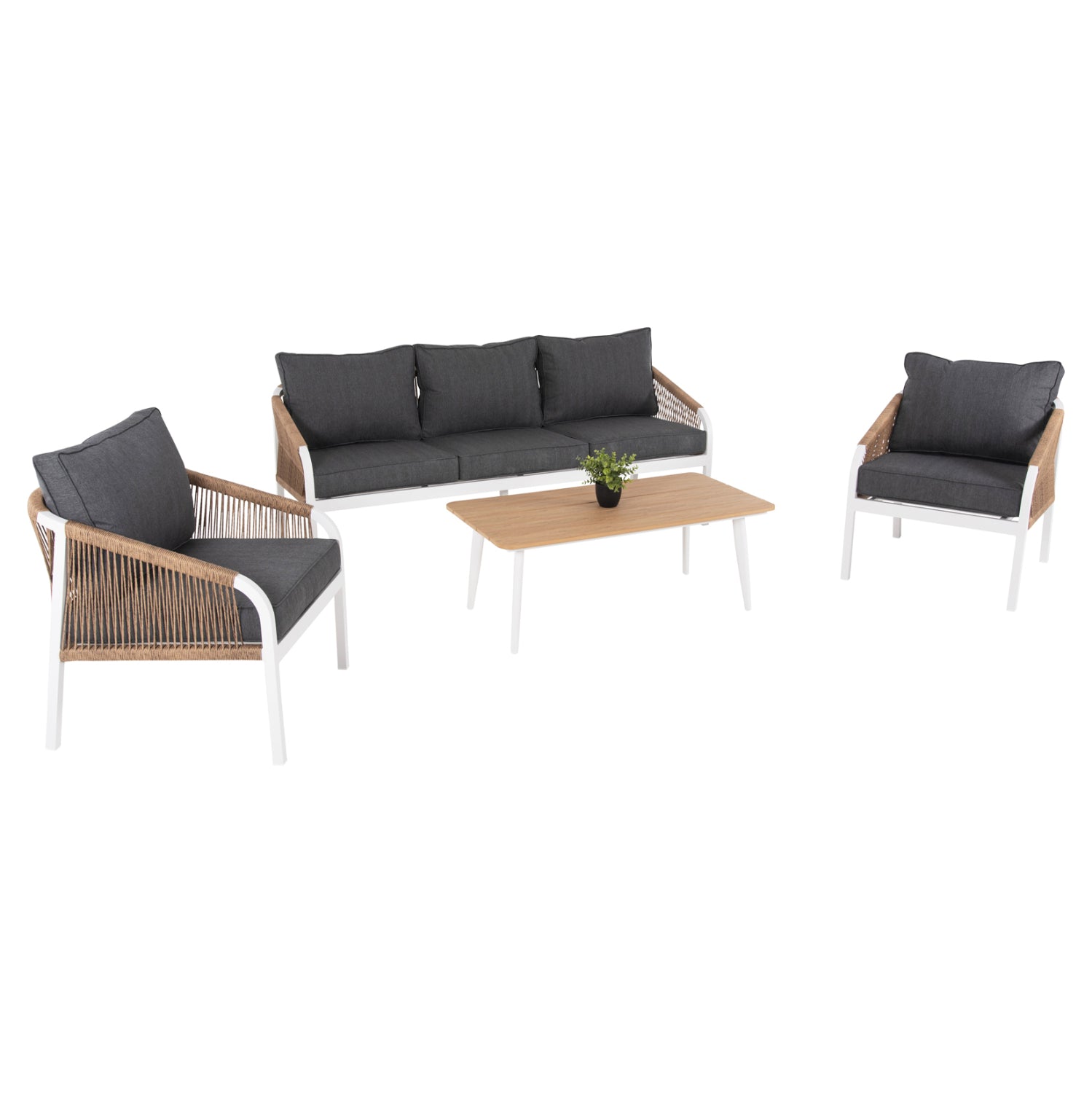 Комплект градински Дрим алуминий цвят бял-натурал с маса  109x56.5x41