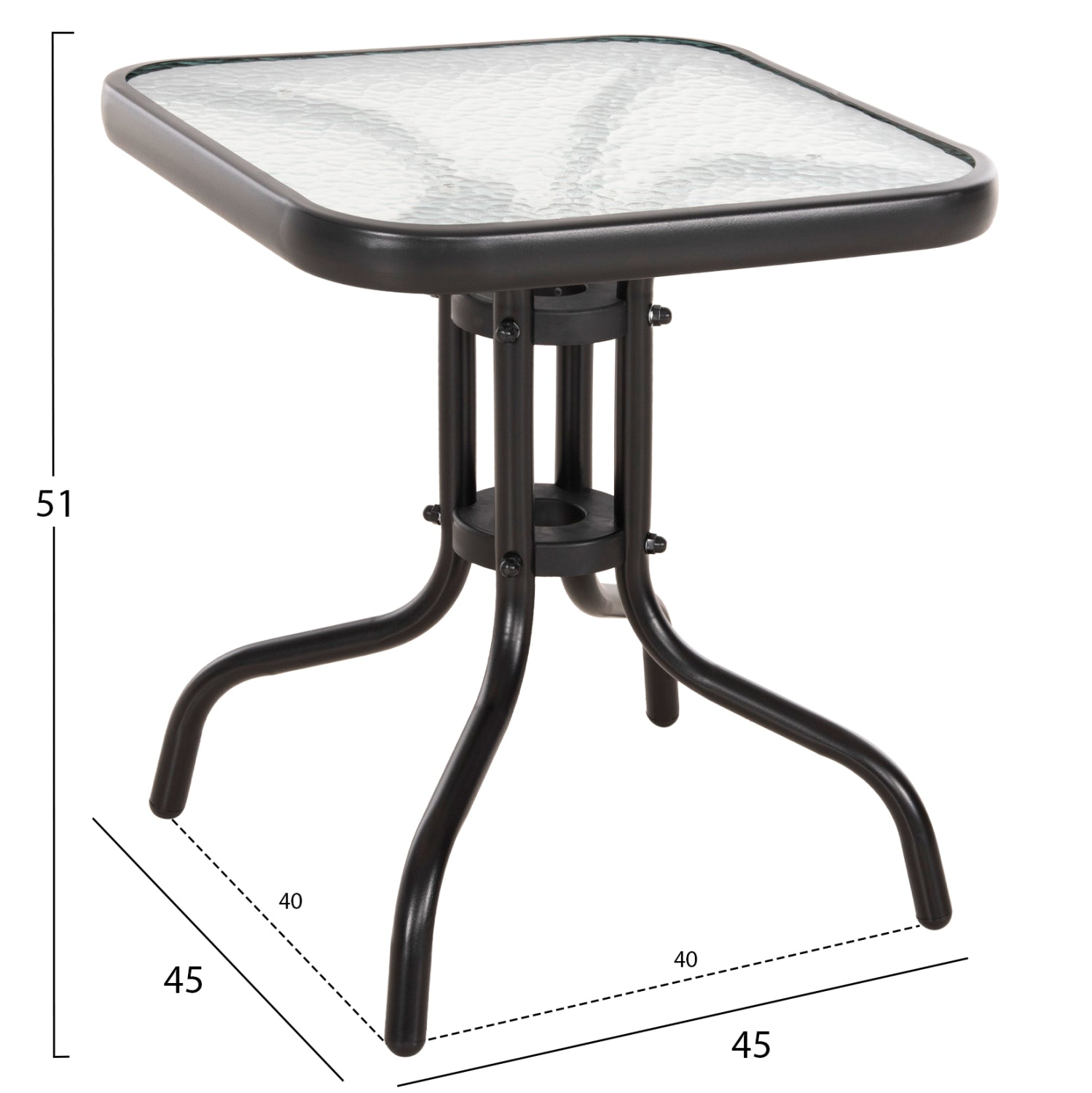 Странична маса Figo метал черно-стъклена повърхност 45x45x51см