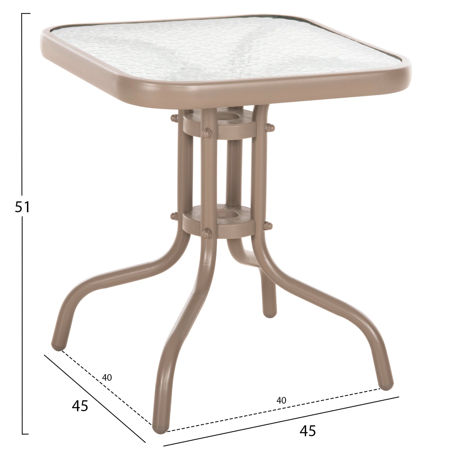 Странична маса Figo , цвят шампанско, метално-стъклена повърхност, 45x45x51см