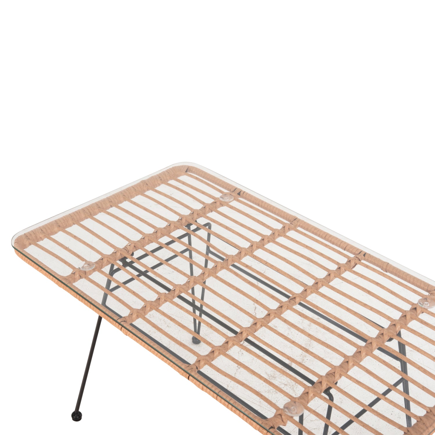 Ниска външна маса Allegra черен метал-бежов, от ракита, 95x55x51,5 см