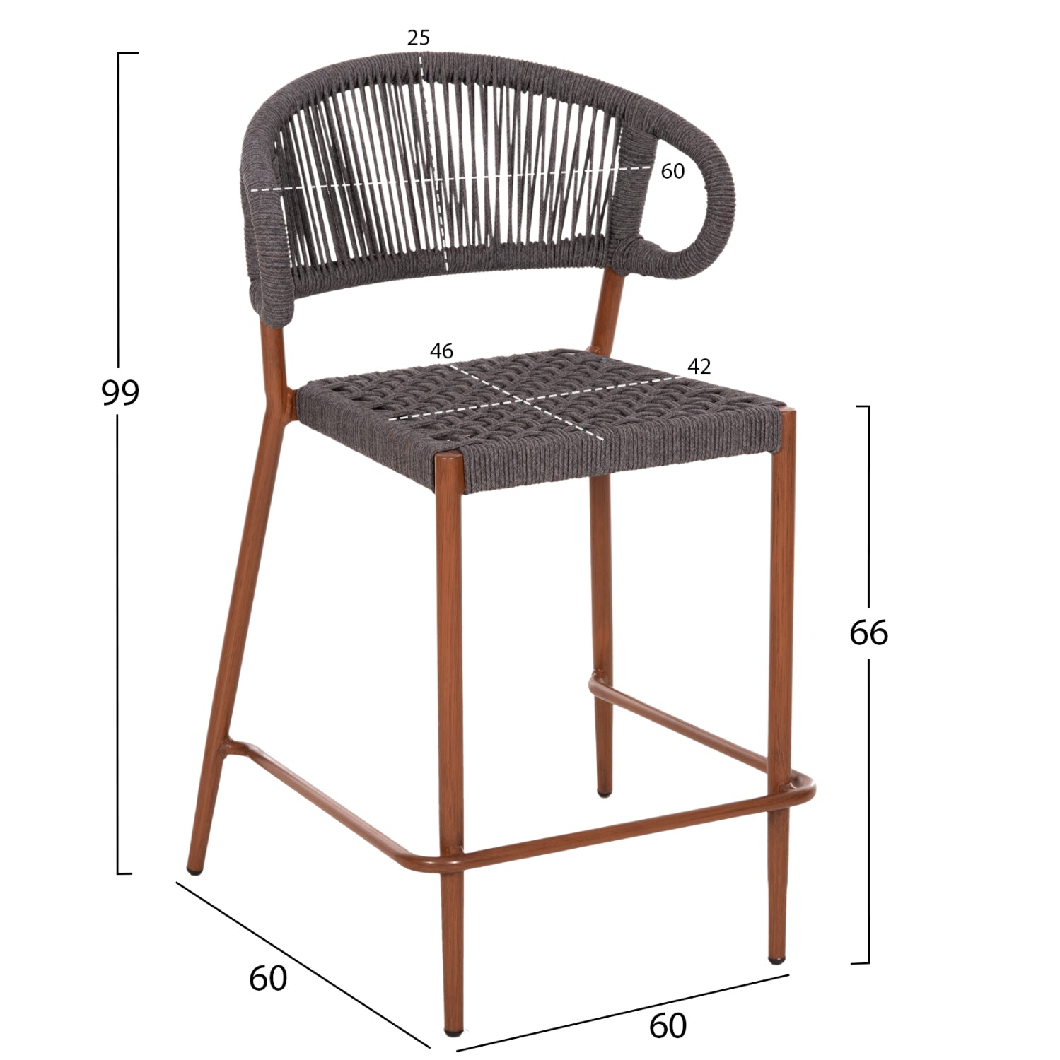Бар стол EULO средна височина цвят орех-сив  60x60x99