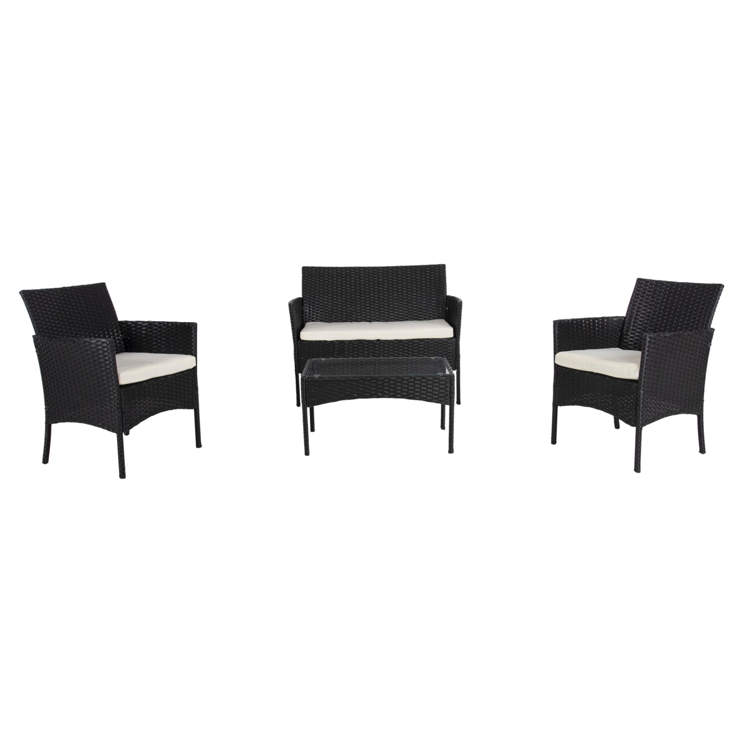 Градински комплект  Стасия цвят черен-бежов от 5бр диван с 2 кресла  и маса 75.5x37.5x38.5