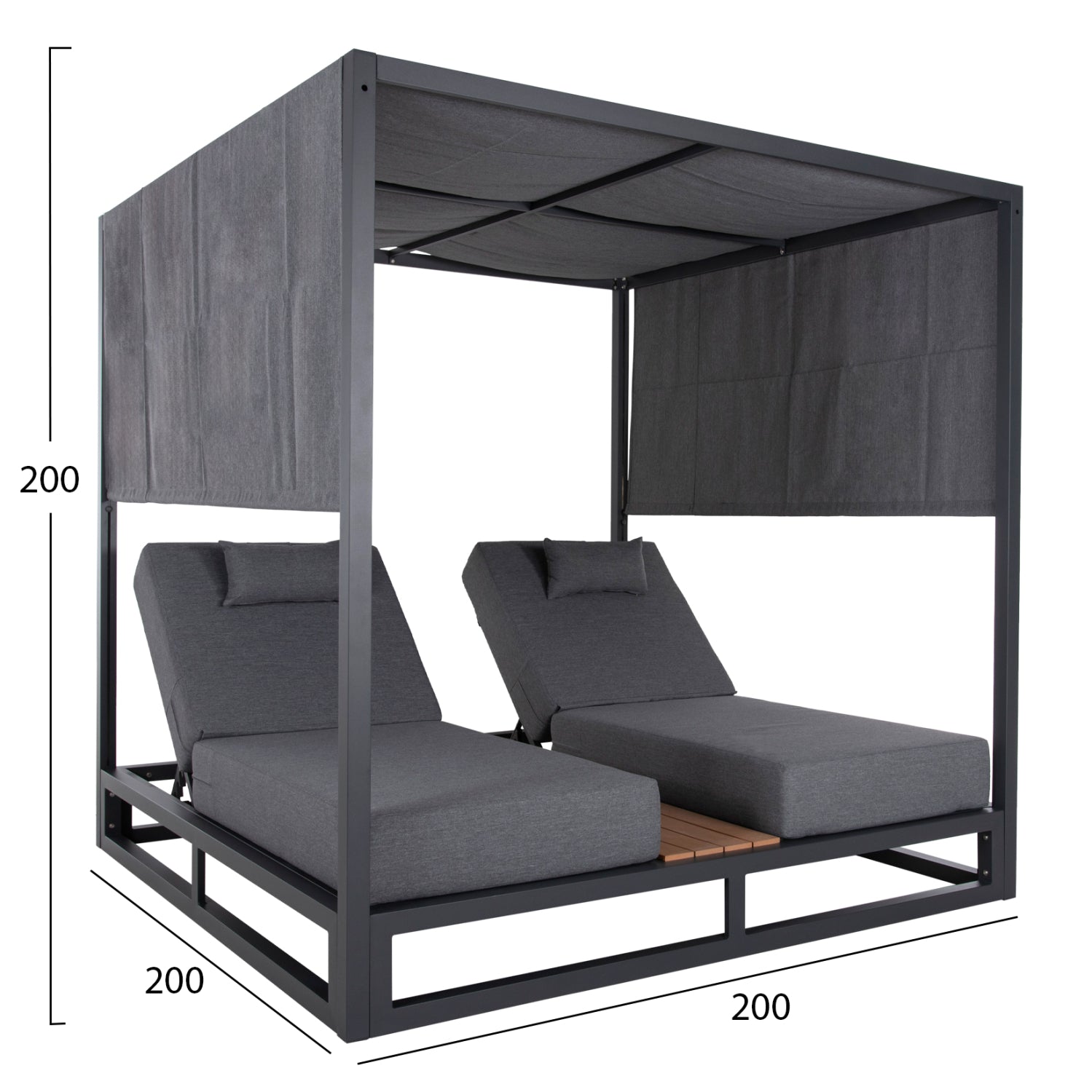 ДВОЕН АЛУМИНИЕВ ПЛАЖЕН ШЕЗЛОГ СЪС СЕННИК CUBE GALLANT GREY 2x2x2m