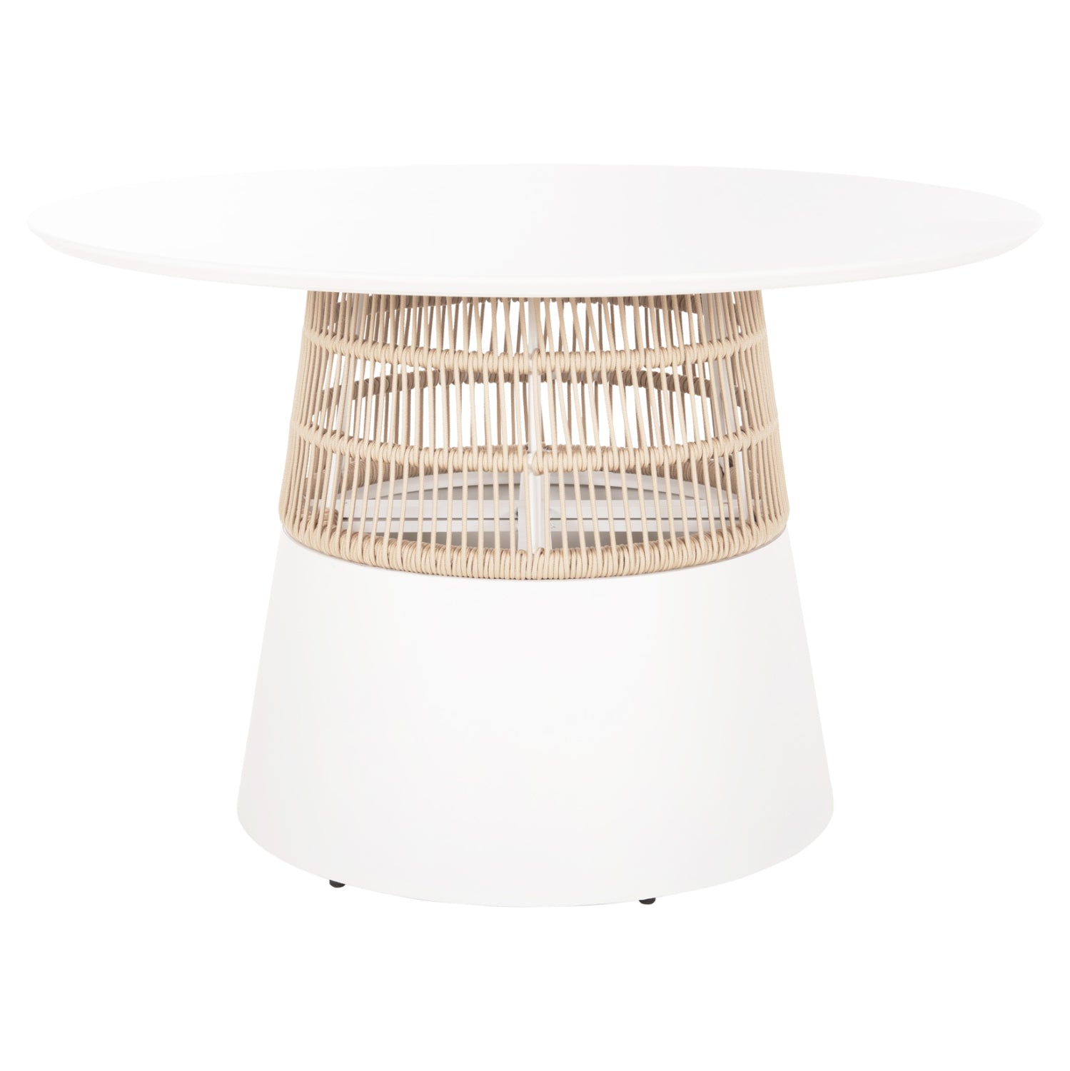 Кръгла трапезна маса SAEID бяла алуминиева , бежово въже  Φ120x75Hсм.