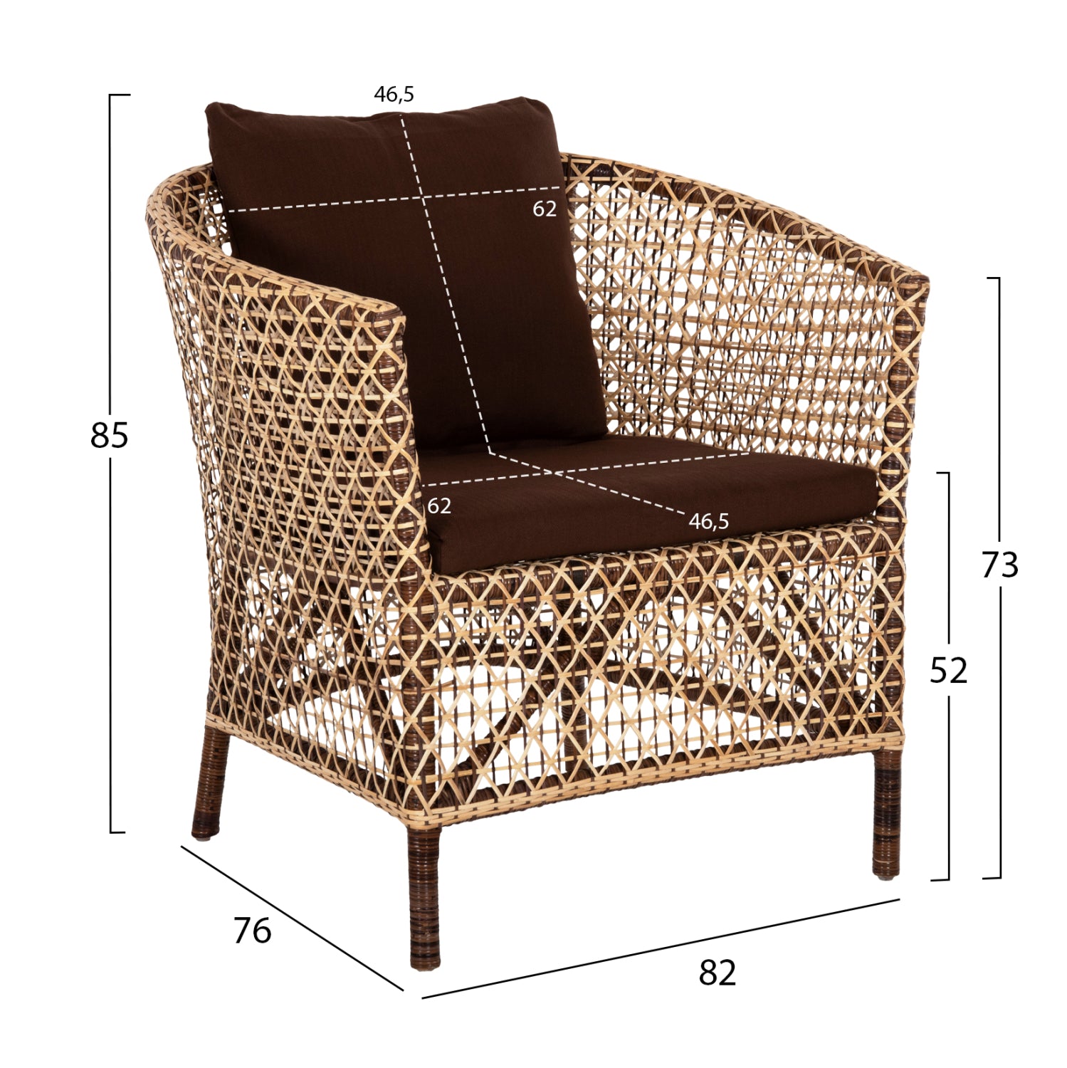 Градински фотьойл Силмар с кафяви възглавници 82x76x85см