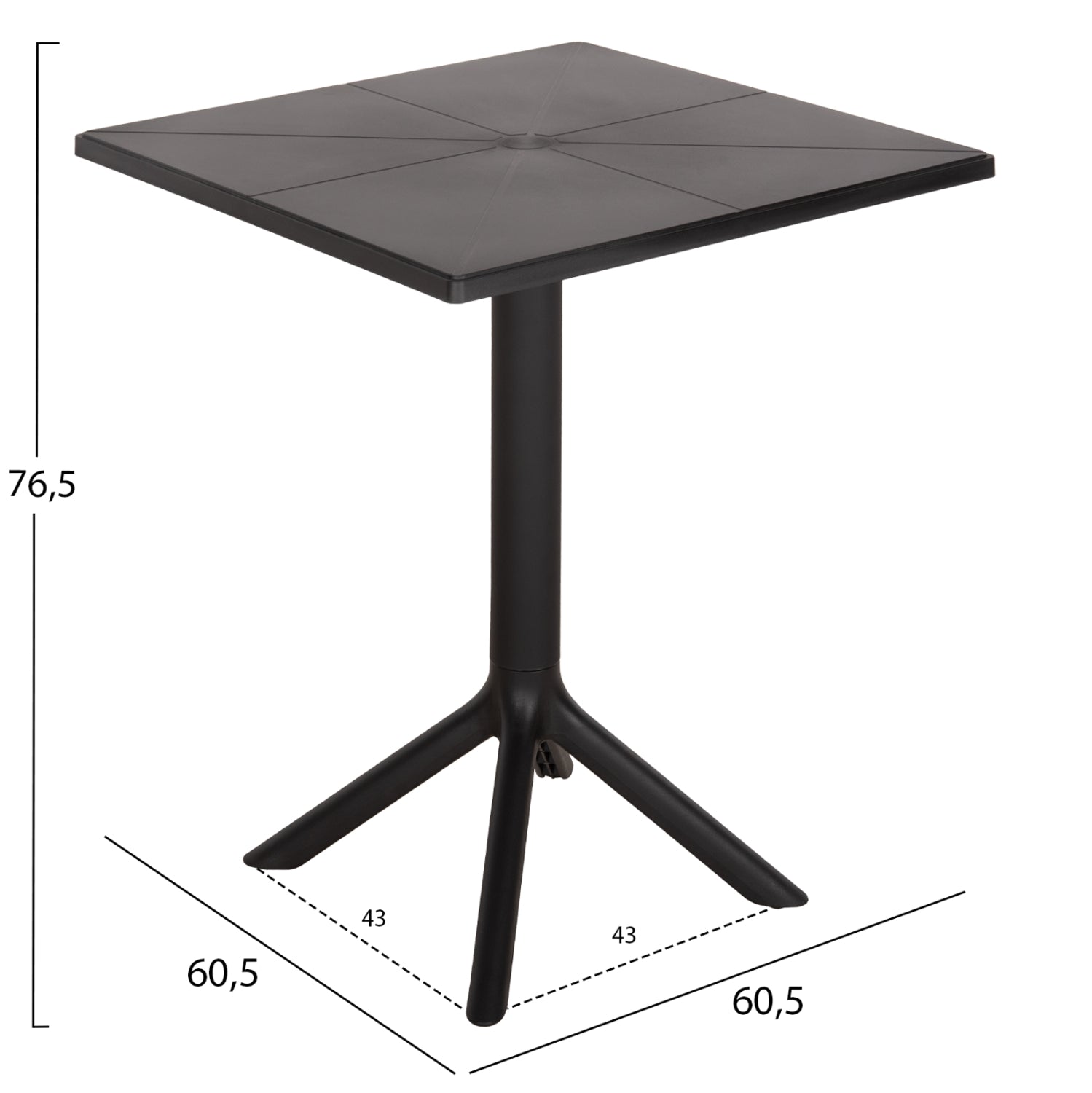 Маса Тери полипропилен -черен цвят 60/60см