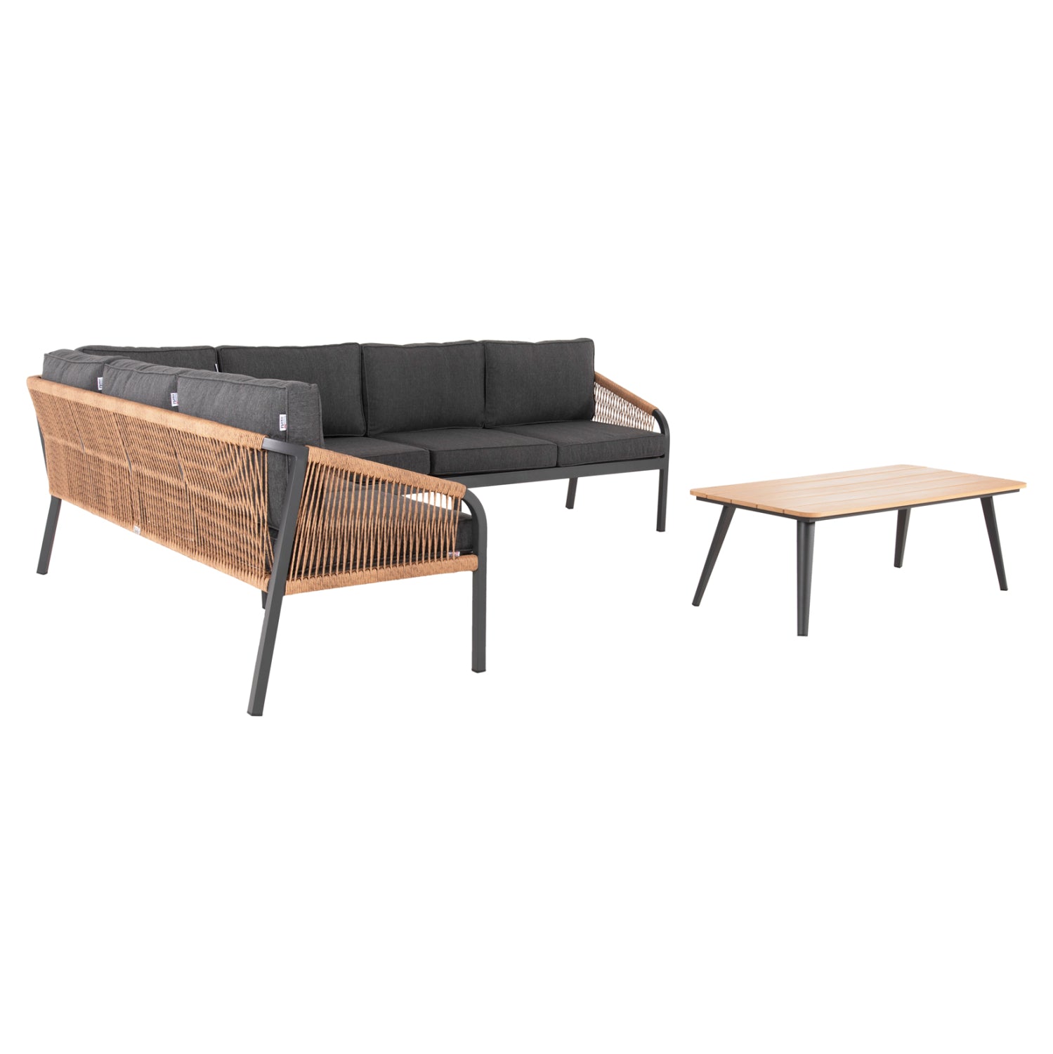 Комплект  MAERLY цвят антрацит-бежов  с диван 196/258см и маса 120/56.5см