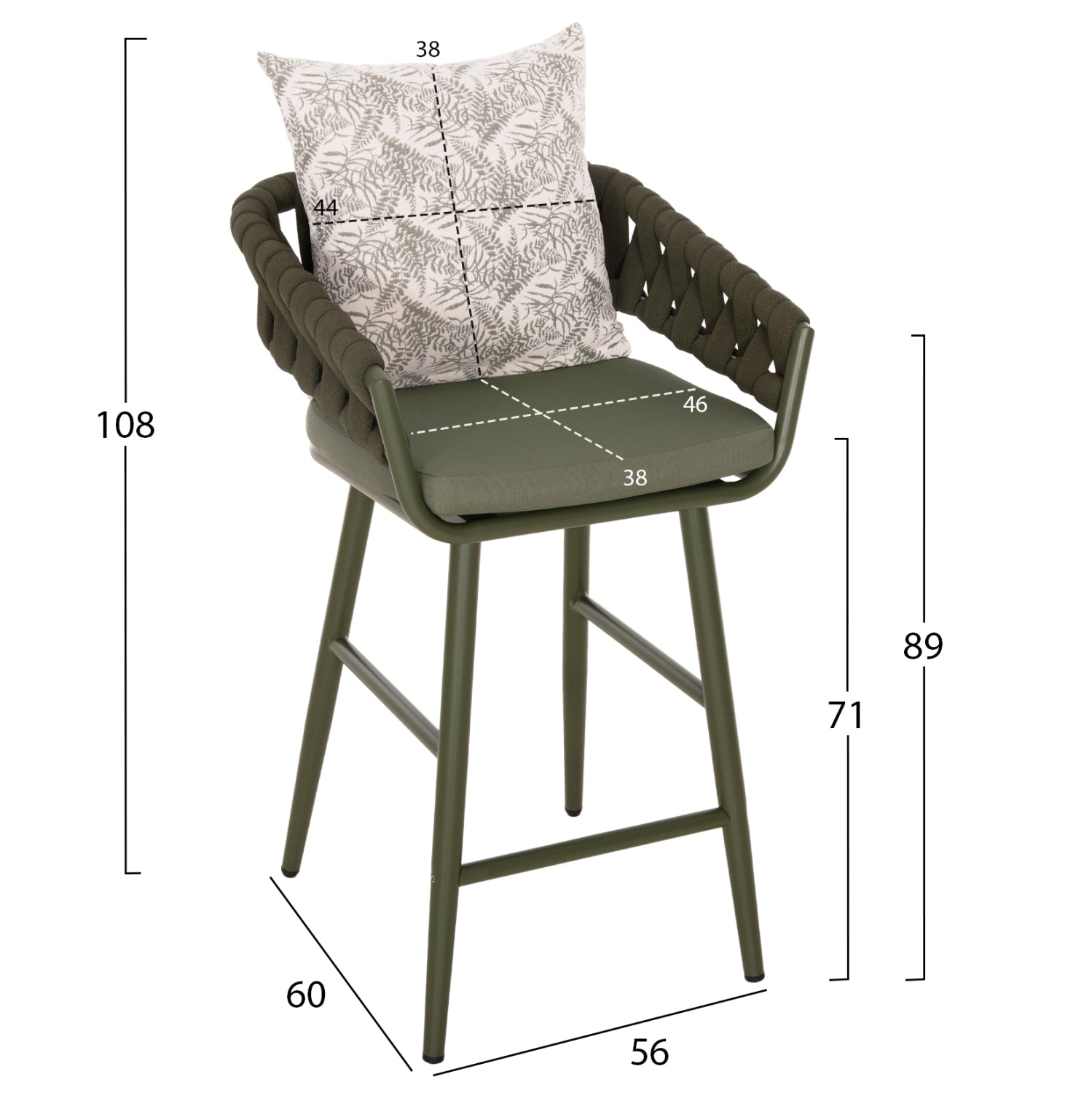 Бар стол CAMDEN маслено зелен цвят 56x60x108