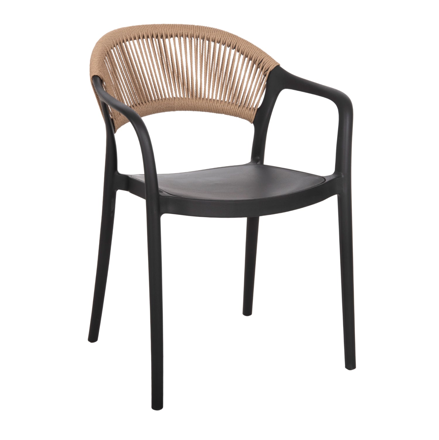 Градински стол  EVA полипропилен черен с бежово въже 56.5x53x80см.