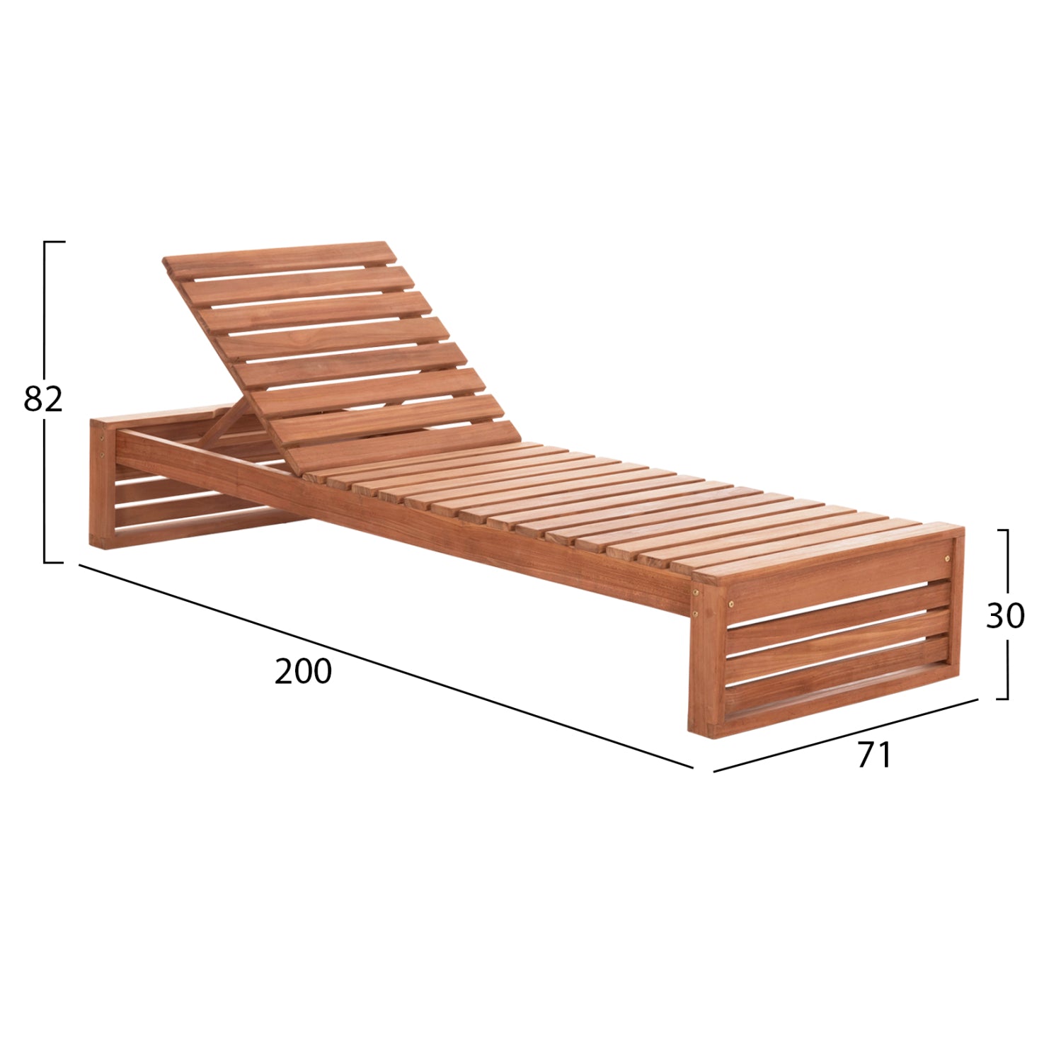 Шезлонг Жизел без възглавници от натурално тиково дърво 200x71x30см