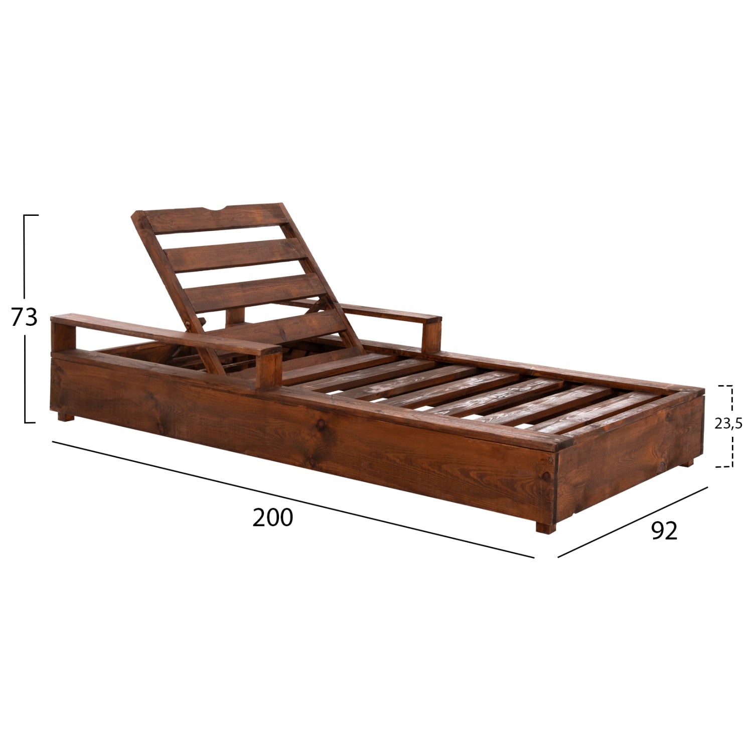 Шезлонг  ΜΑΚΕDΟΝΙΑ цвят орех /борова дървесина 200x92x23,5-73