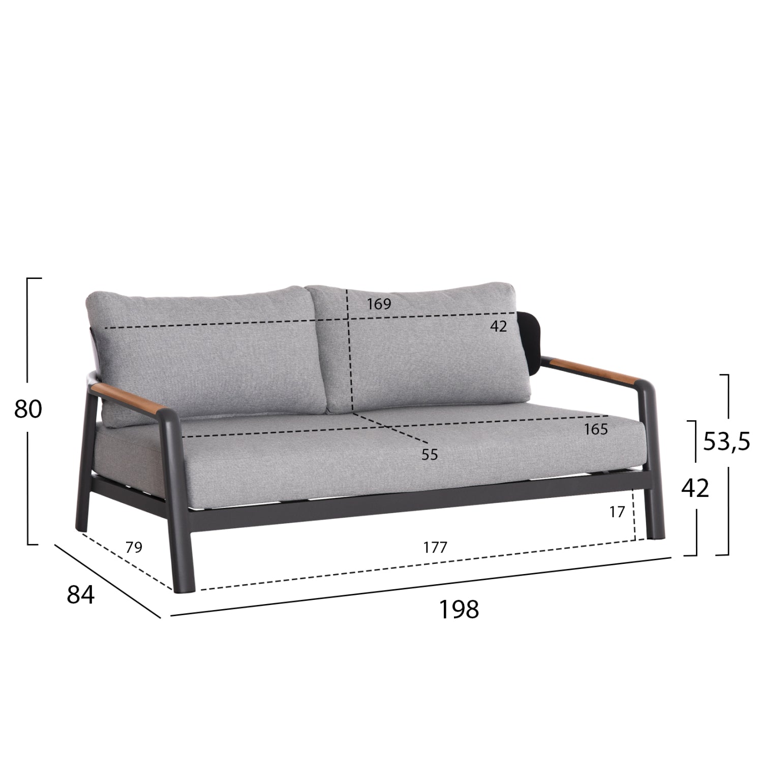 Комплект градински Лара цвят антрацит-натурал с маса 120x60-69x34