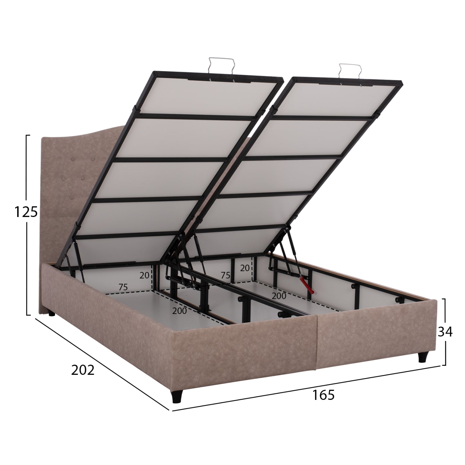 Легло малена с място за съхранение бежов нубук плата за матрак 160x200 см