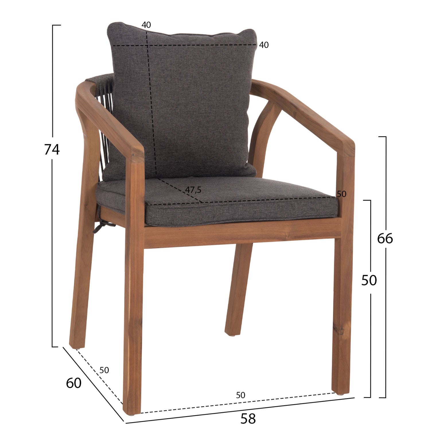 Стол CONTREL цвят натурал-сив 61x58x75см