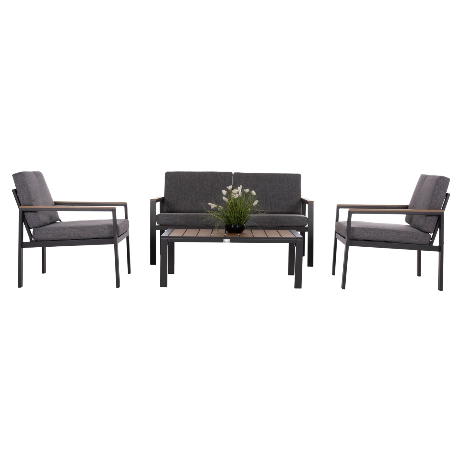 Комплект градински от 4 части Safin алуминий и олефин, тъмно сив - полиуърд с маса 56x100x35