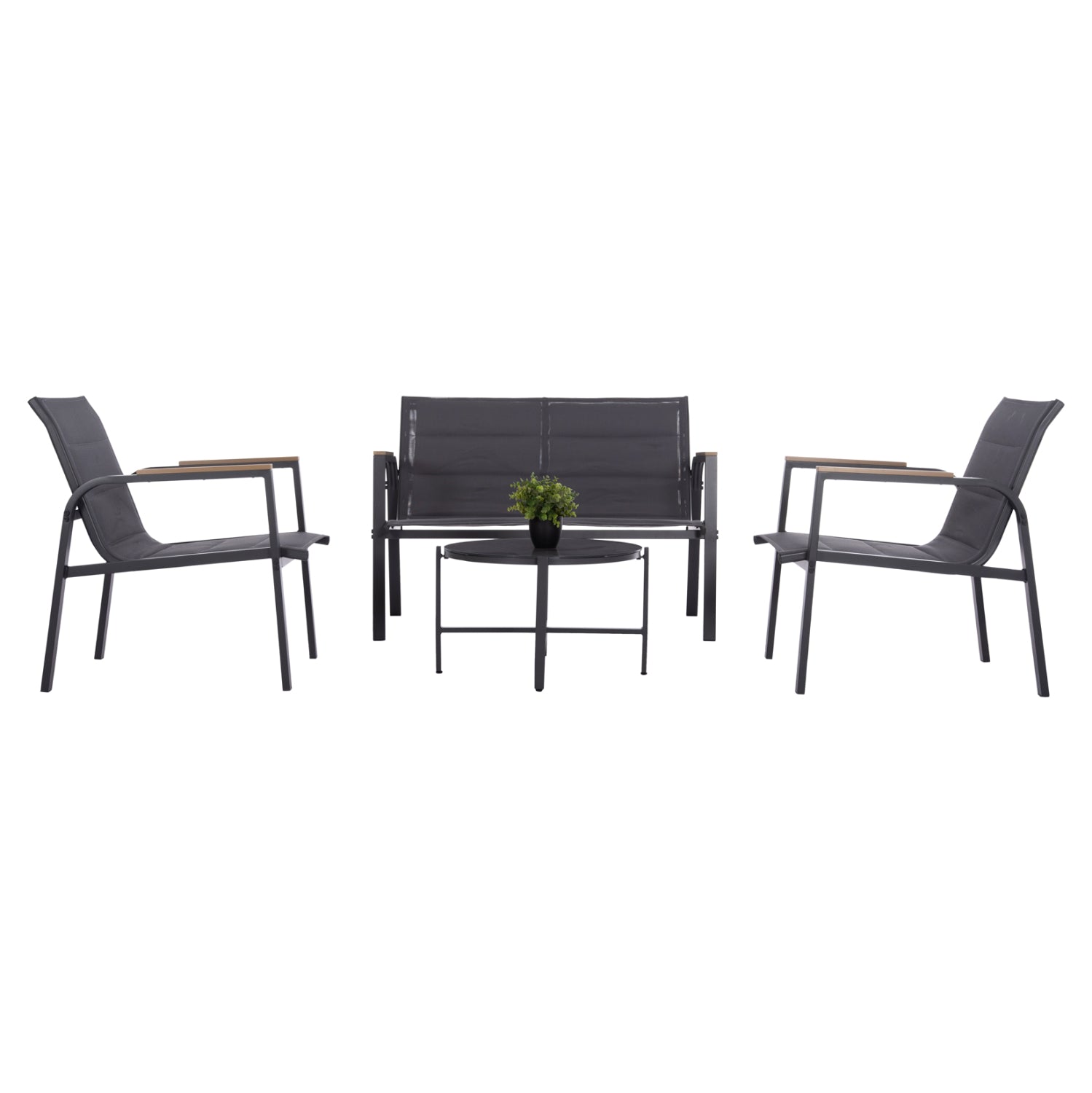 Външен комплект  JULIETTE 4бр.  сив алуминий-с маса Φ60x36.5-закалено стъкло с маса Φ60x36.5