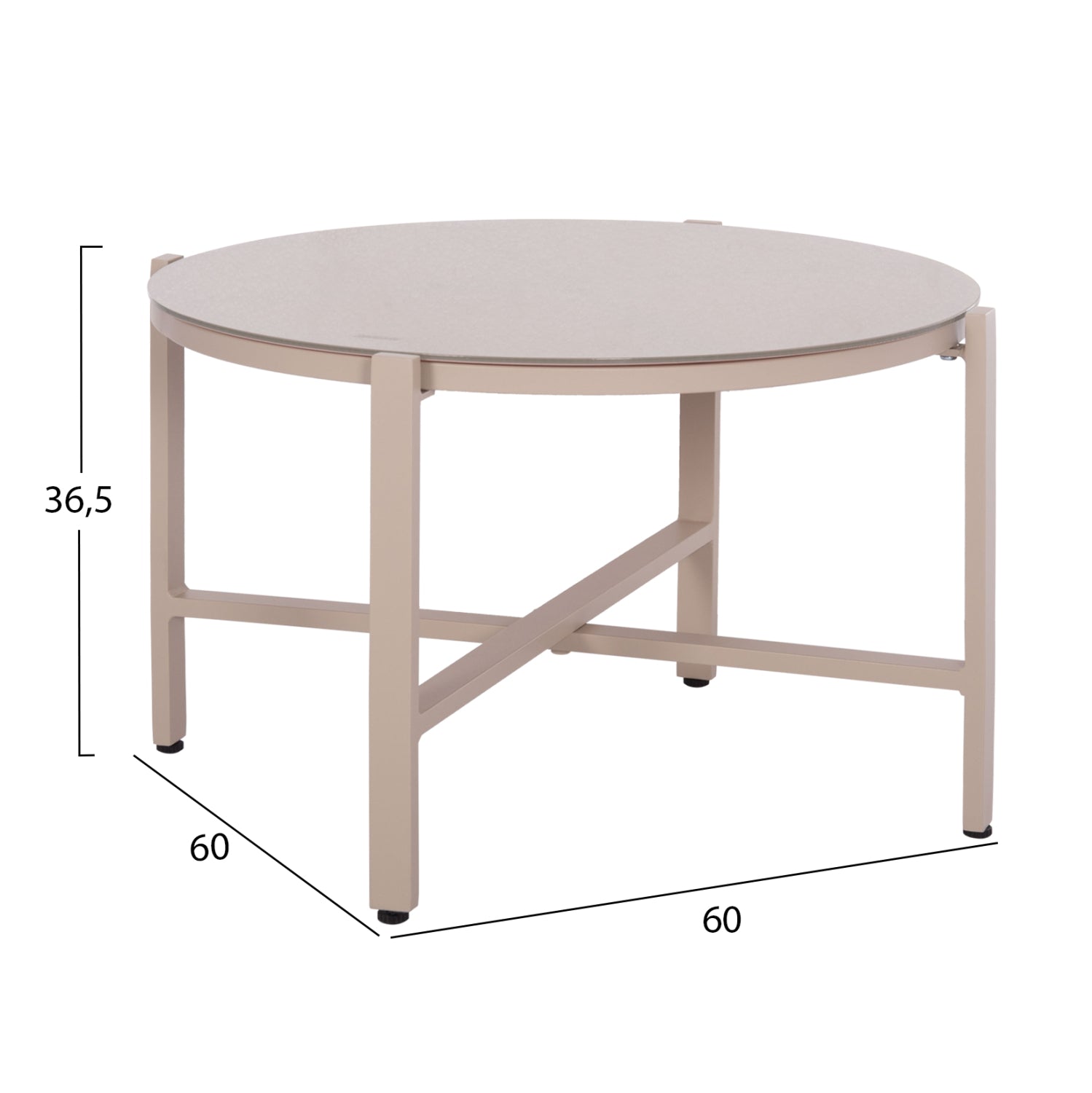 Холна гарнитура  JULIETTE  4бр  стол алуминий-текстил капучино -с маса Φ60x36.5 закалено стъкло с маса Φ60x36.5