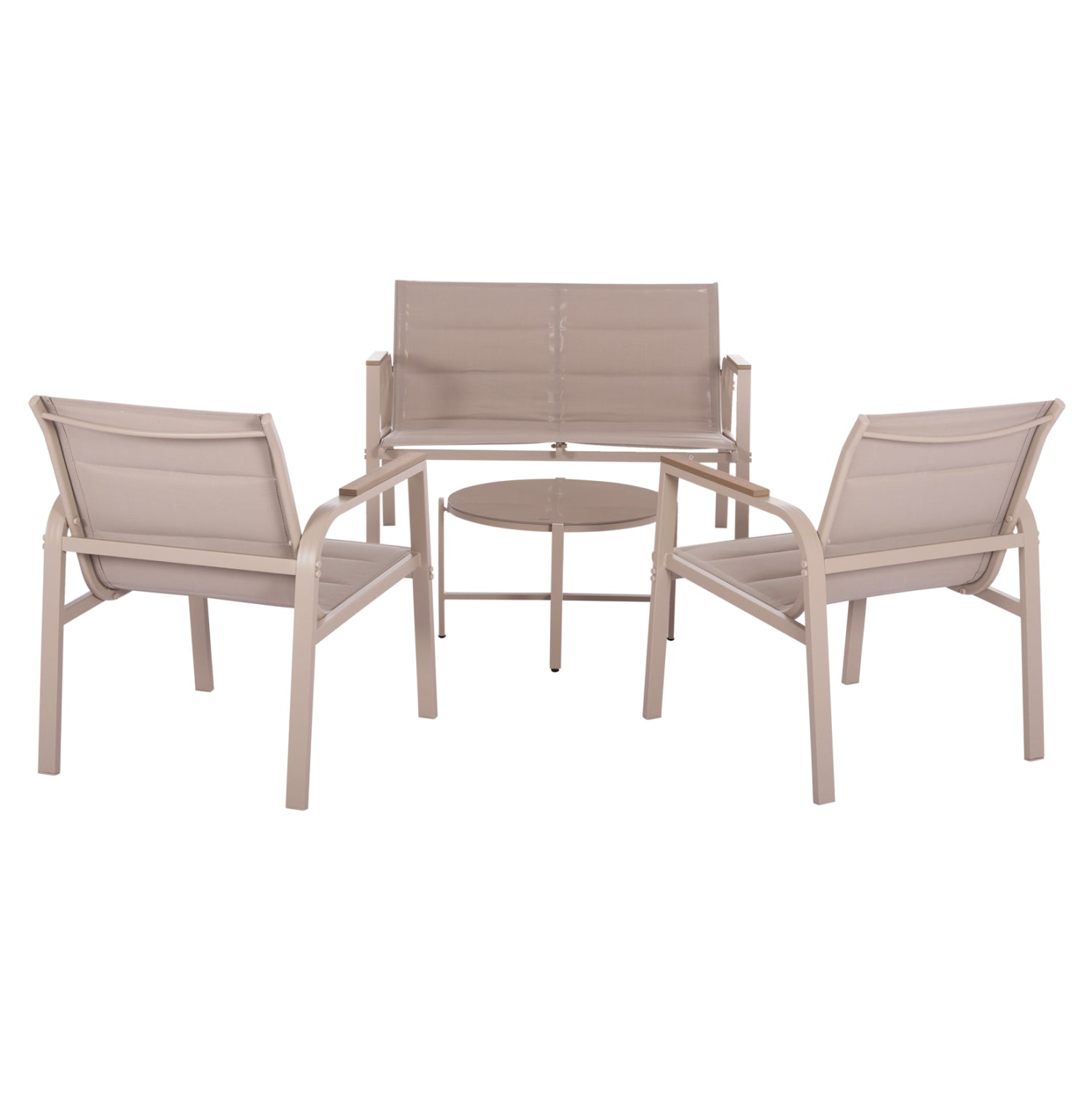 Холна гарнитура  JULIETTE  4бр  стол алуминий-текстил капучино -с маса Φ60x36.5 закалено стъкло с маса Φ60x36.5