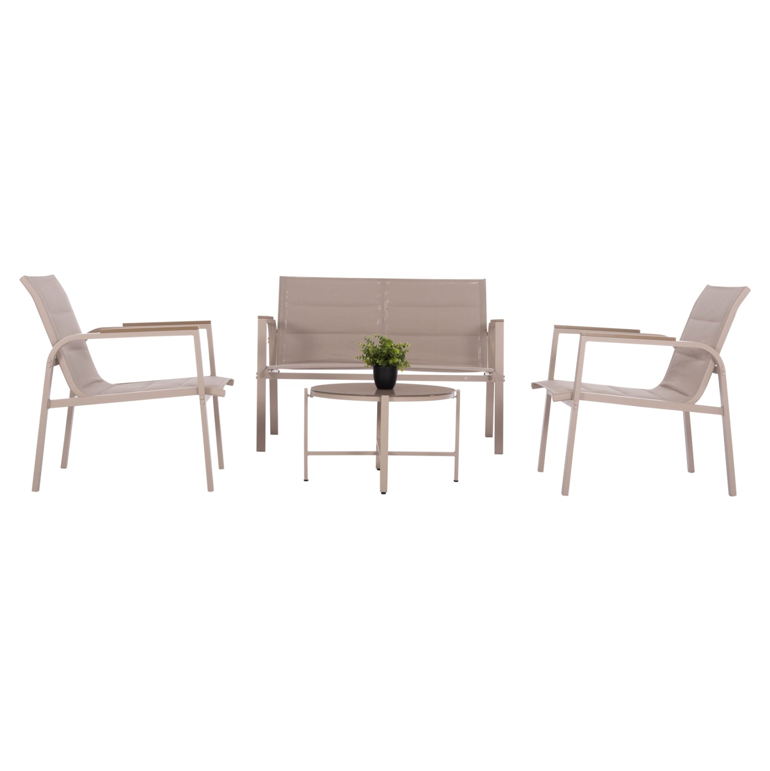 Холна гарнитура  JULIETTE  4бр  стол алуминий-текстил капучино -с маса Φ60x36.5 закалено стъкло с маса Φ60x36.5