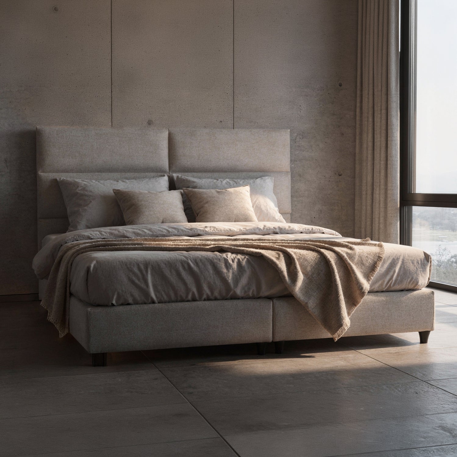 Двойно легло Milo в бежов плат за матрак 180x200 см.