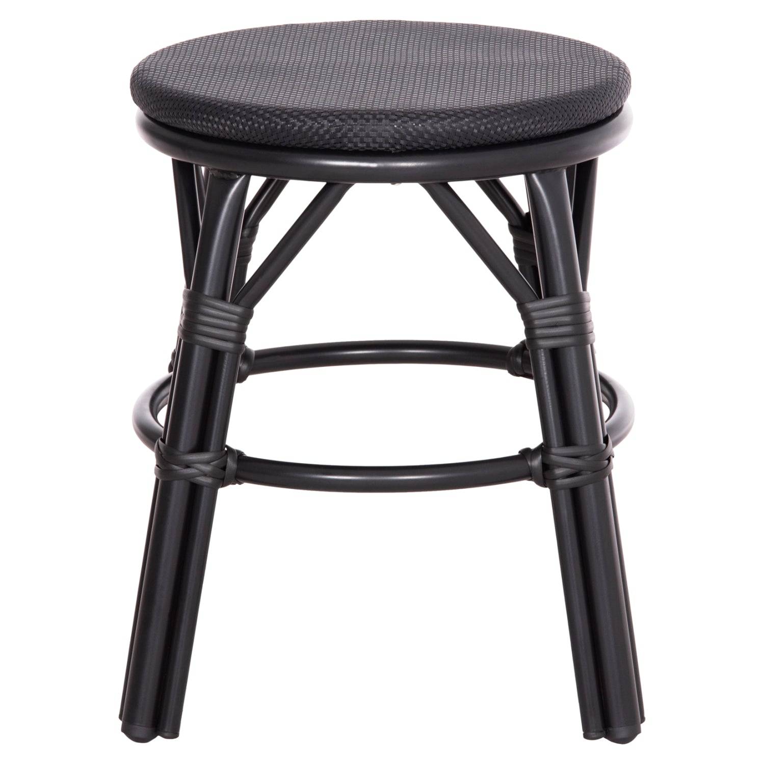 Алуминиева табуретка с бамбуков вид и текстил в черно φ36x46hcm