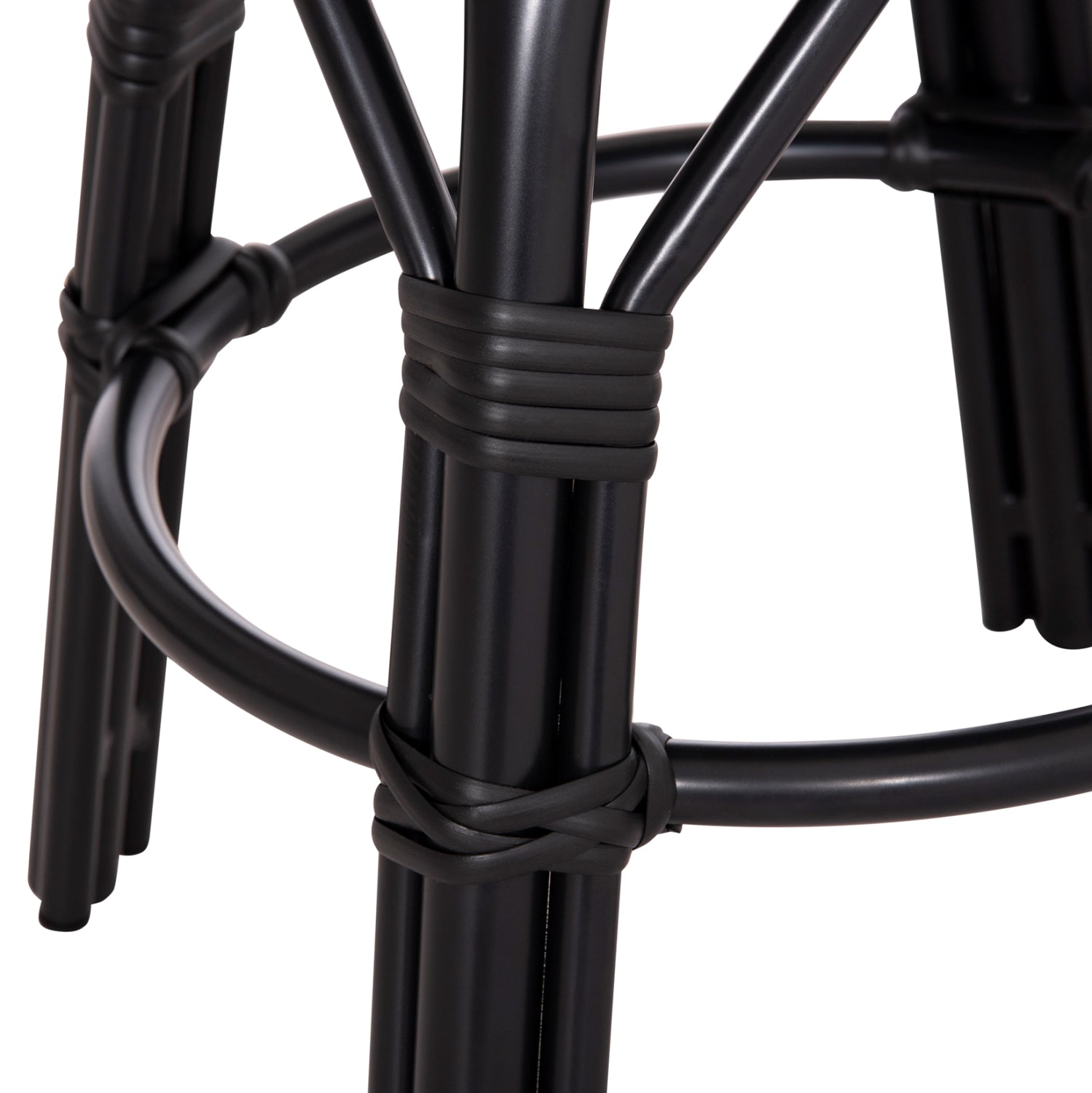 Алуминиева табуретка с бамбуков вид и текстил в черно φ36x46hcm