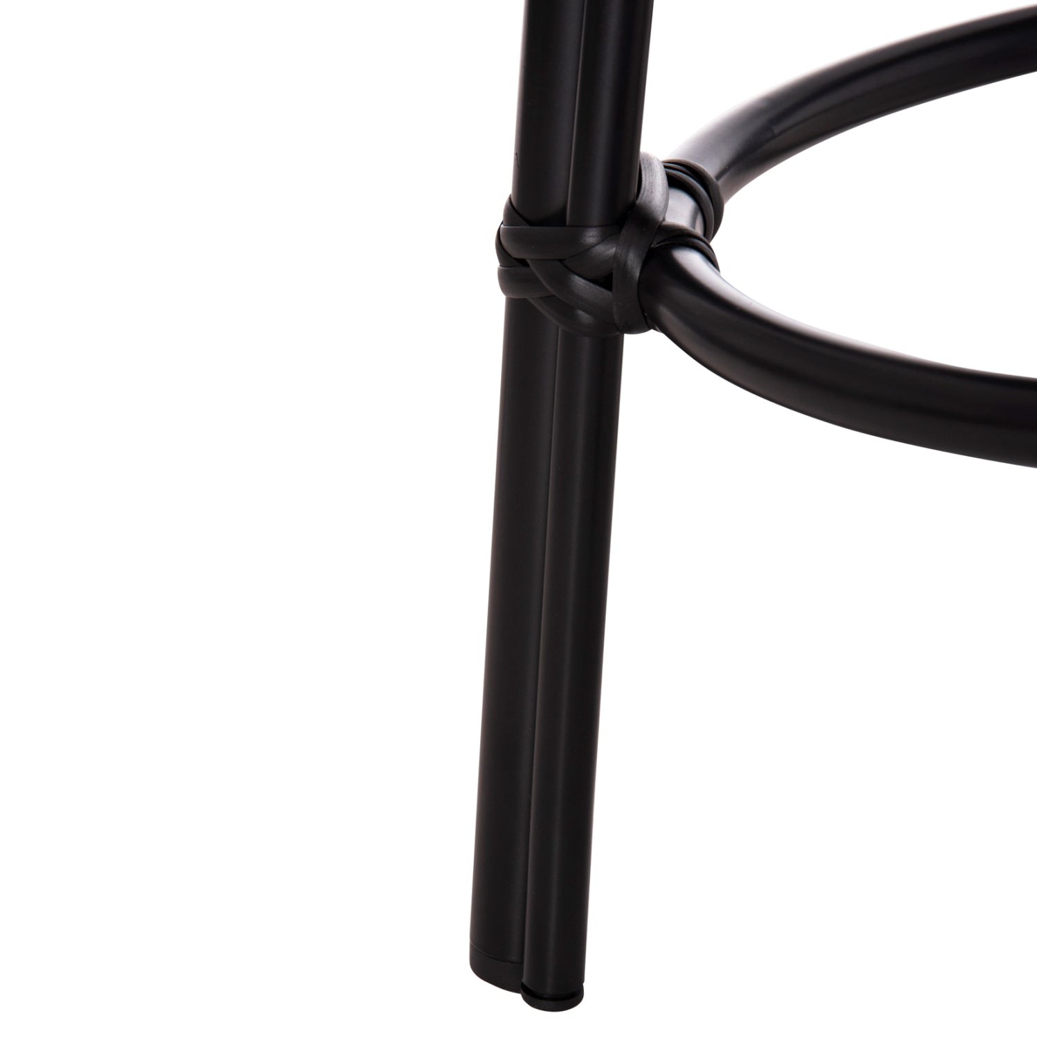 Алуминиева табуретка с бамбуков вид и текстил в черно φ36x46hcm