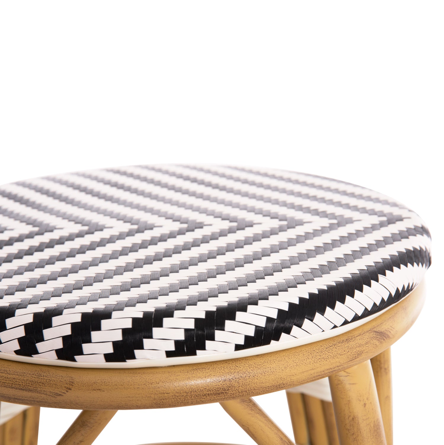 Алуминиева табуретка Сhino с бамбуков вид - текстил, бяло-черно, φ36x46hcm