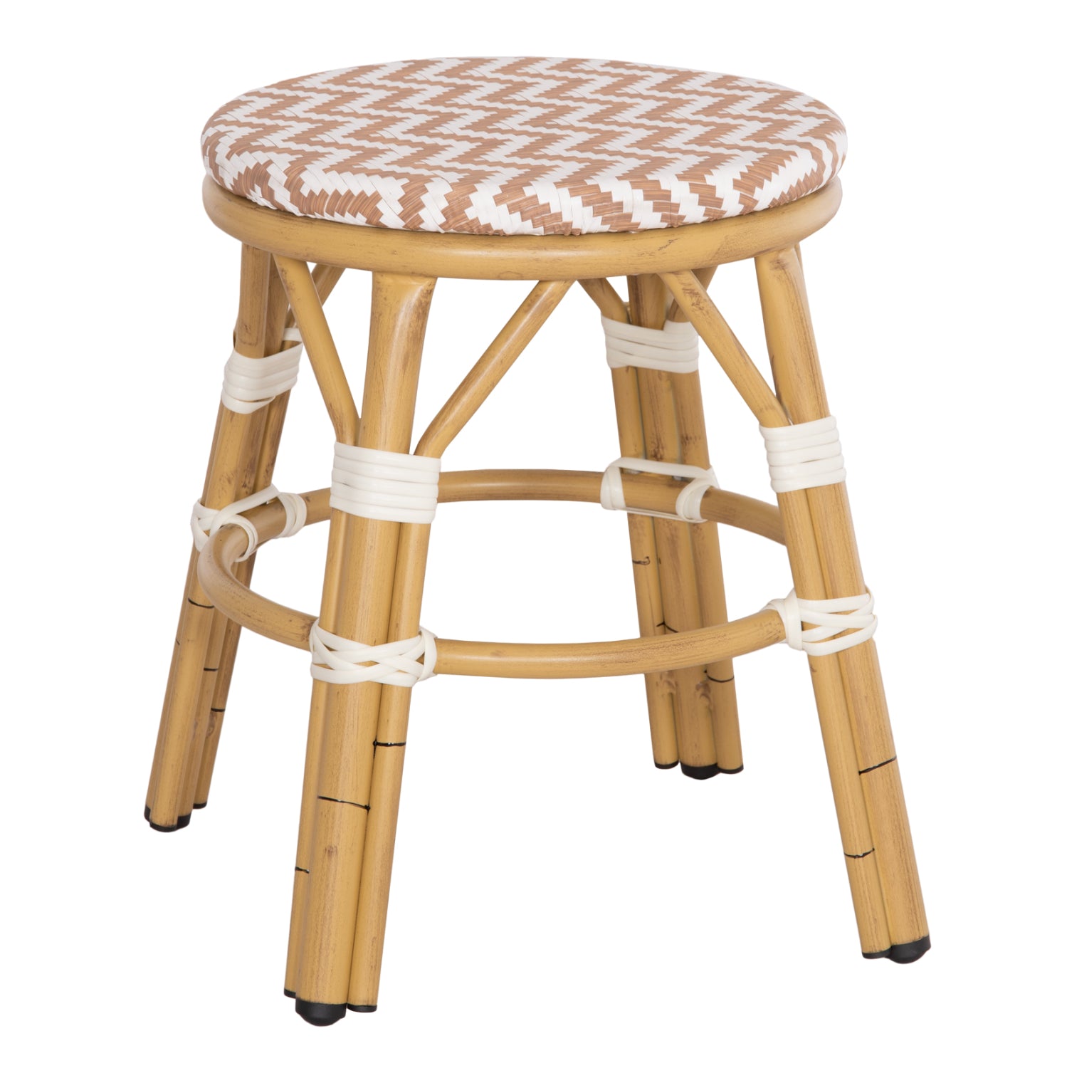 Алуминиева табуретка Сhino с бамбуков вид и текстил, бяло-кафяв, φ36x46hcm