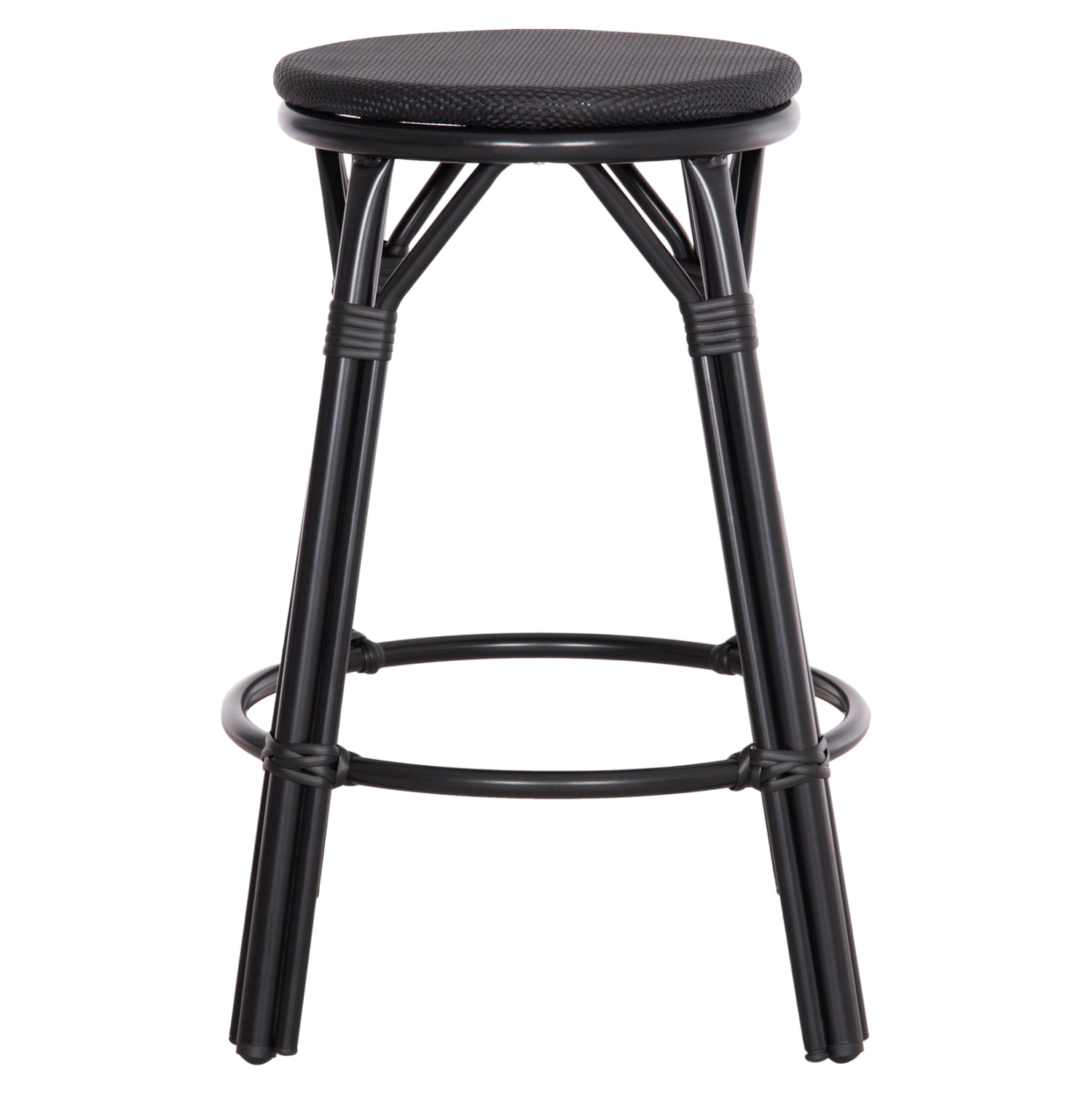 Алуминиев бар стол CHINO  бамбуков вид и черен текстил, 43x43x65см