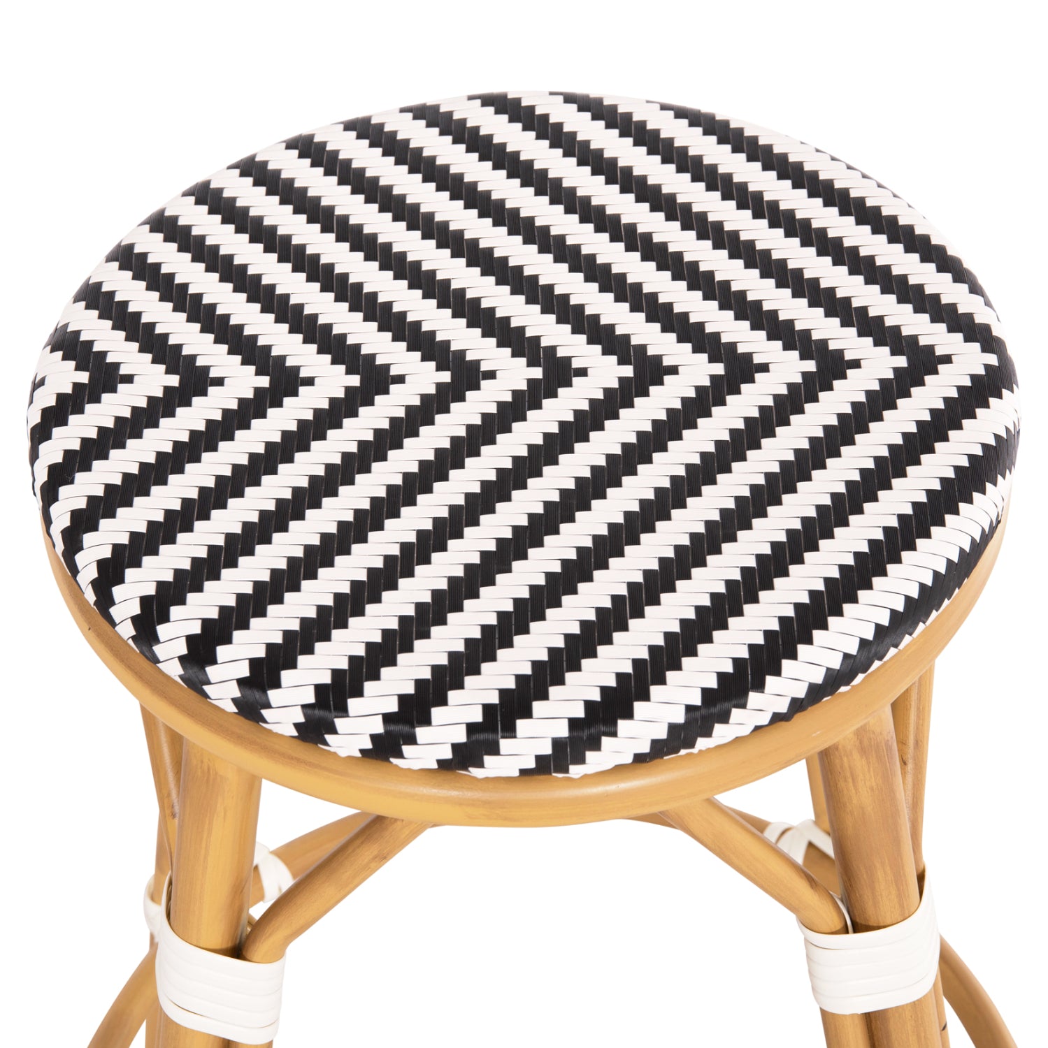 Алуминиев бар стол CHINO с бамбуков вид и текстил черен 43x43x65см