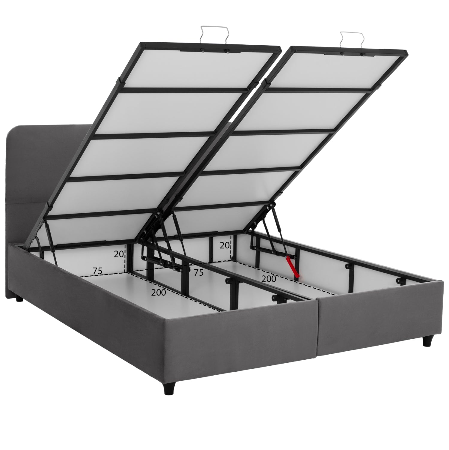 Легло Долорес с място за съхранение, сиво кадифе за матрак 160x200 см