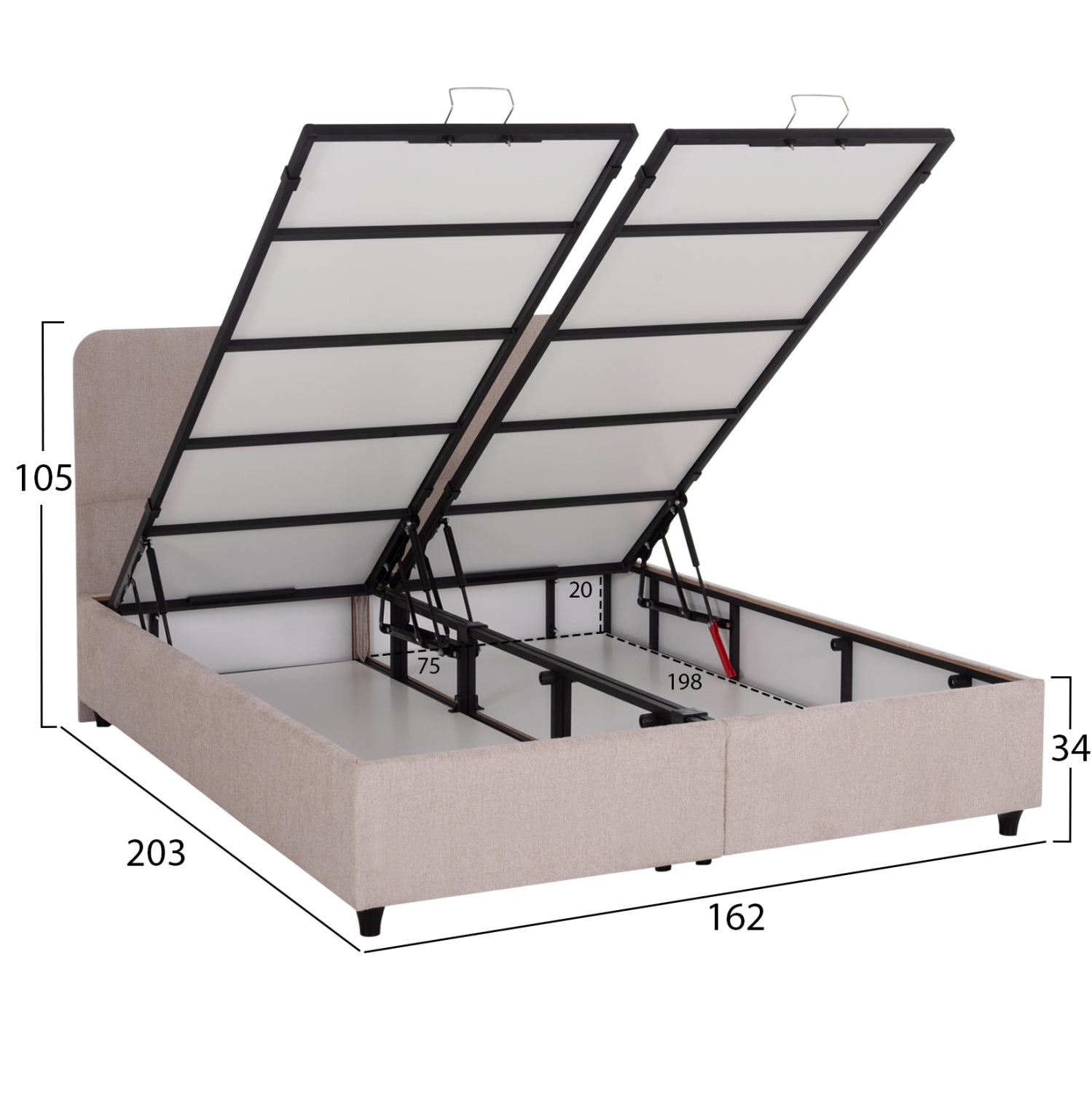Легло с място за съхранение dolores бежов плат - за матрак 160x200см