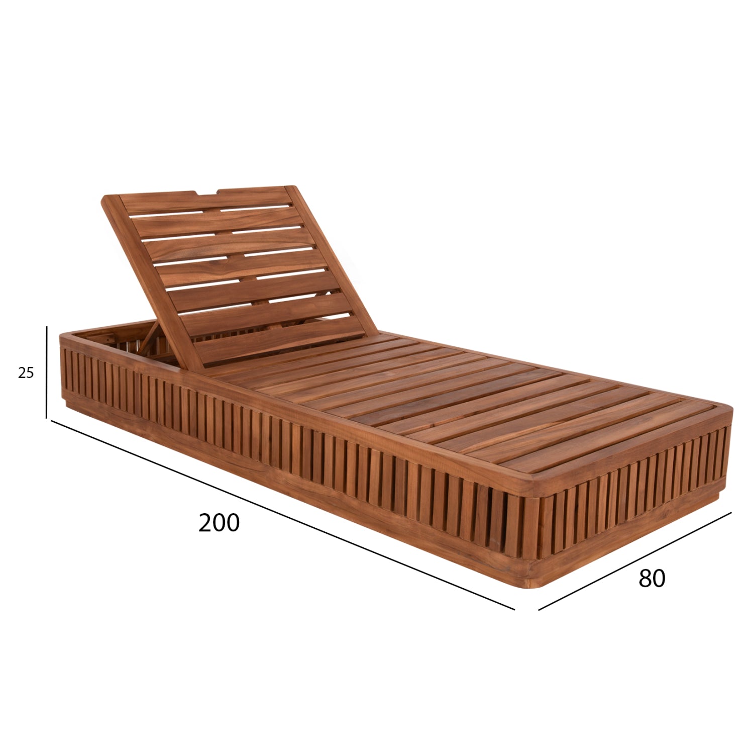 Шезлонг VERNON тиково дърво естествен цвят  200x80x25см.