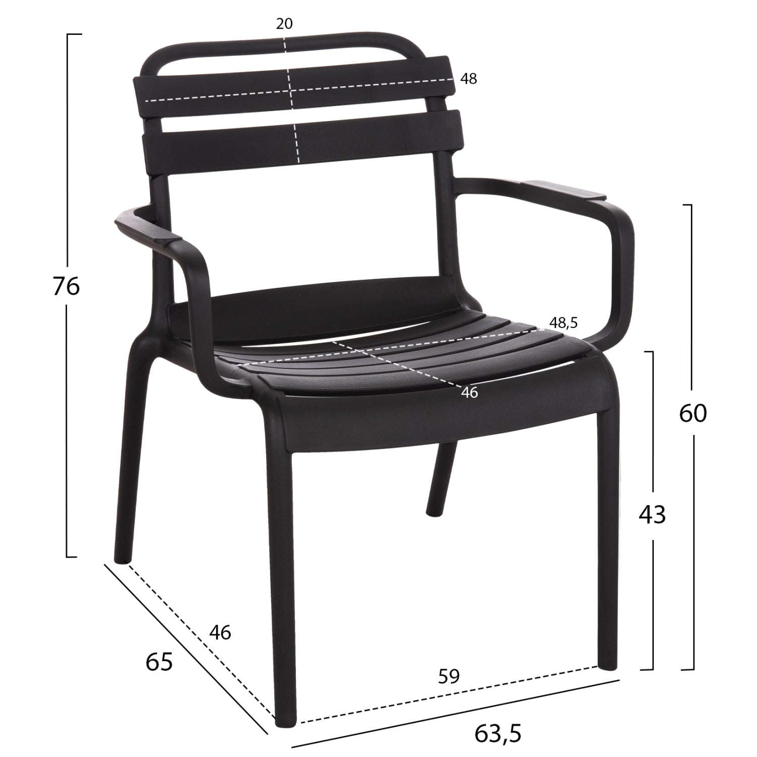 Градински стол KORVER  полипропилен черен 63.5x65x76см