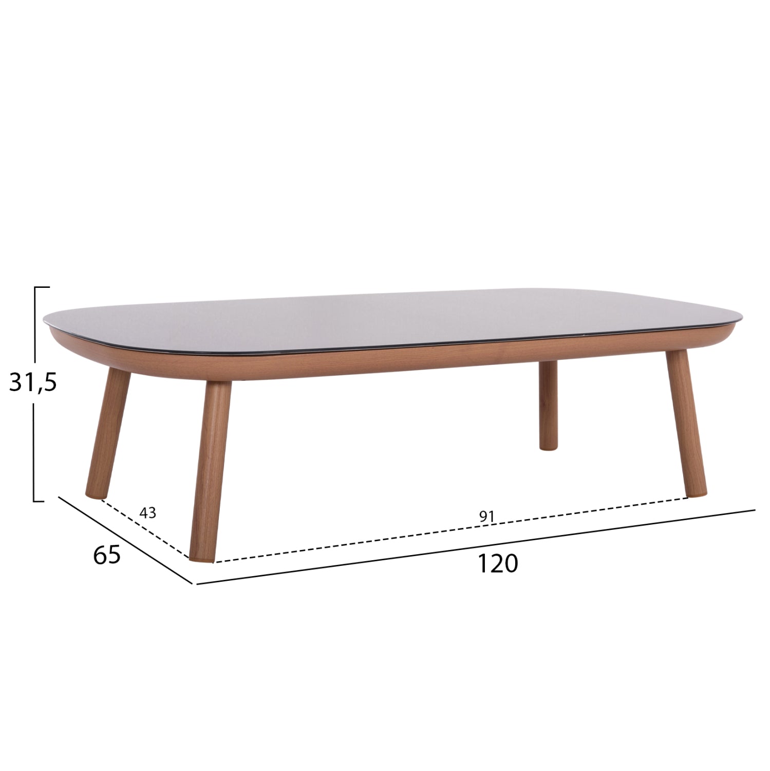 Комплект  KROM 4 части алуминий/въже цвят натурал-бежов с маса 120x65x31,5
