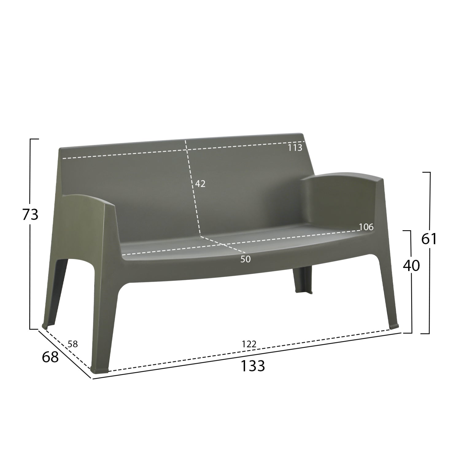 Пейка SLEEK полипропилен тъмно маслинено зелено 133x68x73см