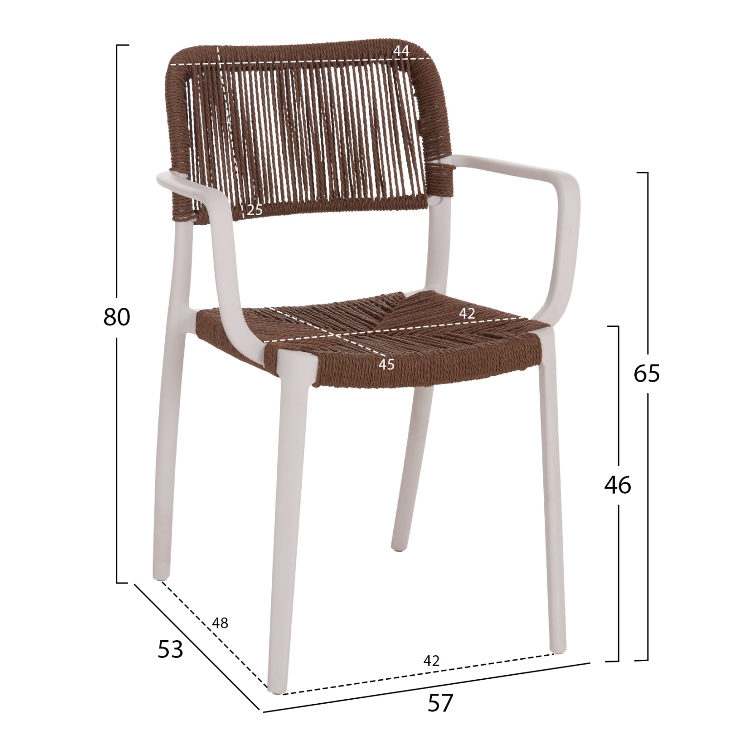 Градински стол strider, бял полипропилен - кафяво с въже, 57x53x80см.
