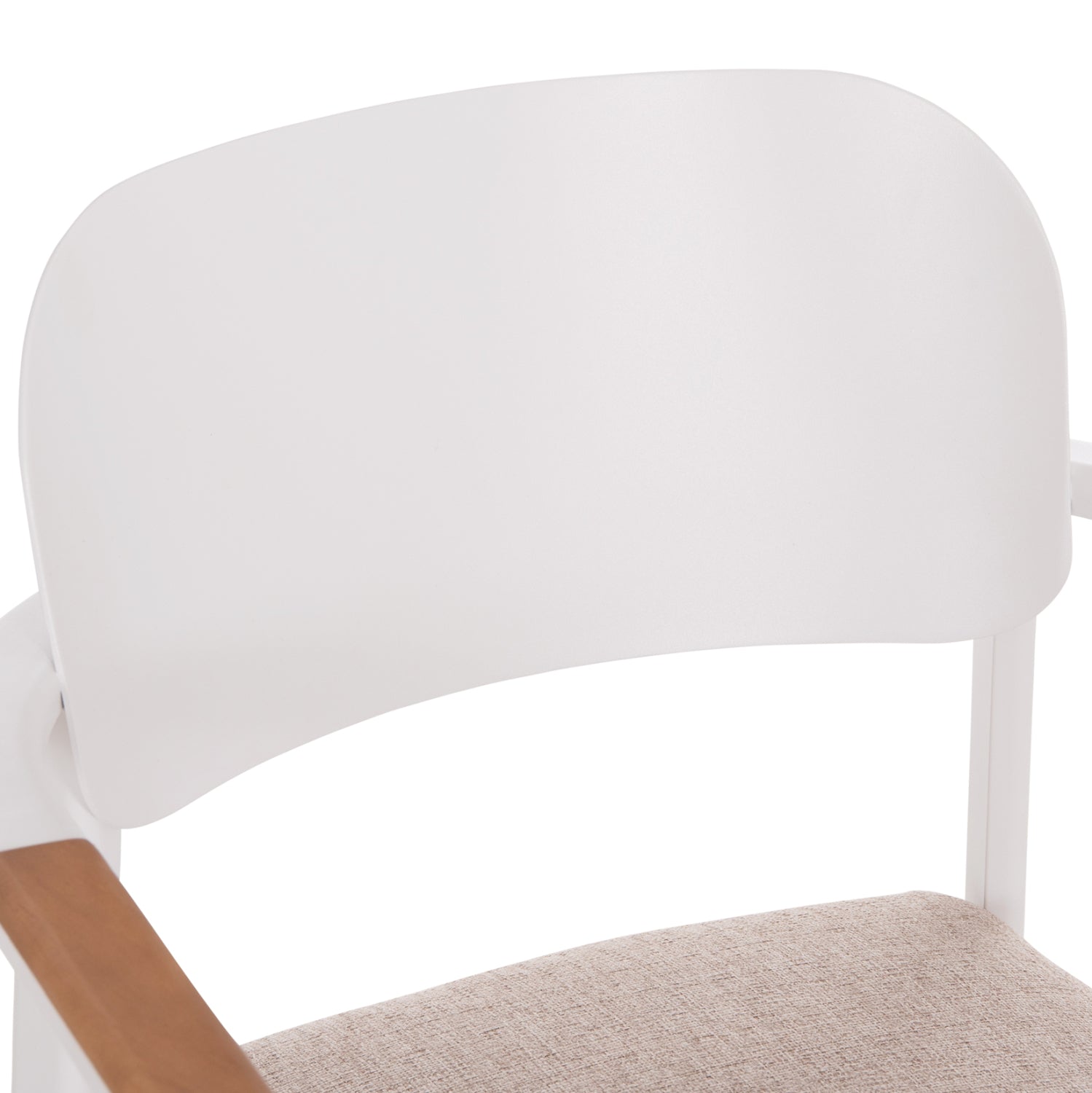 Трапезен стол  ELARA  бял, алуминий-бежов, олефинов плат -- тиково дърво, 56x62x78всм.