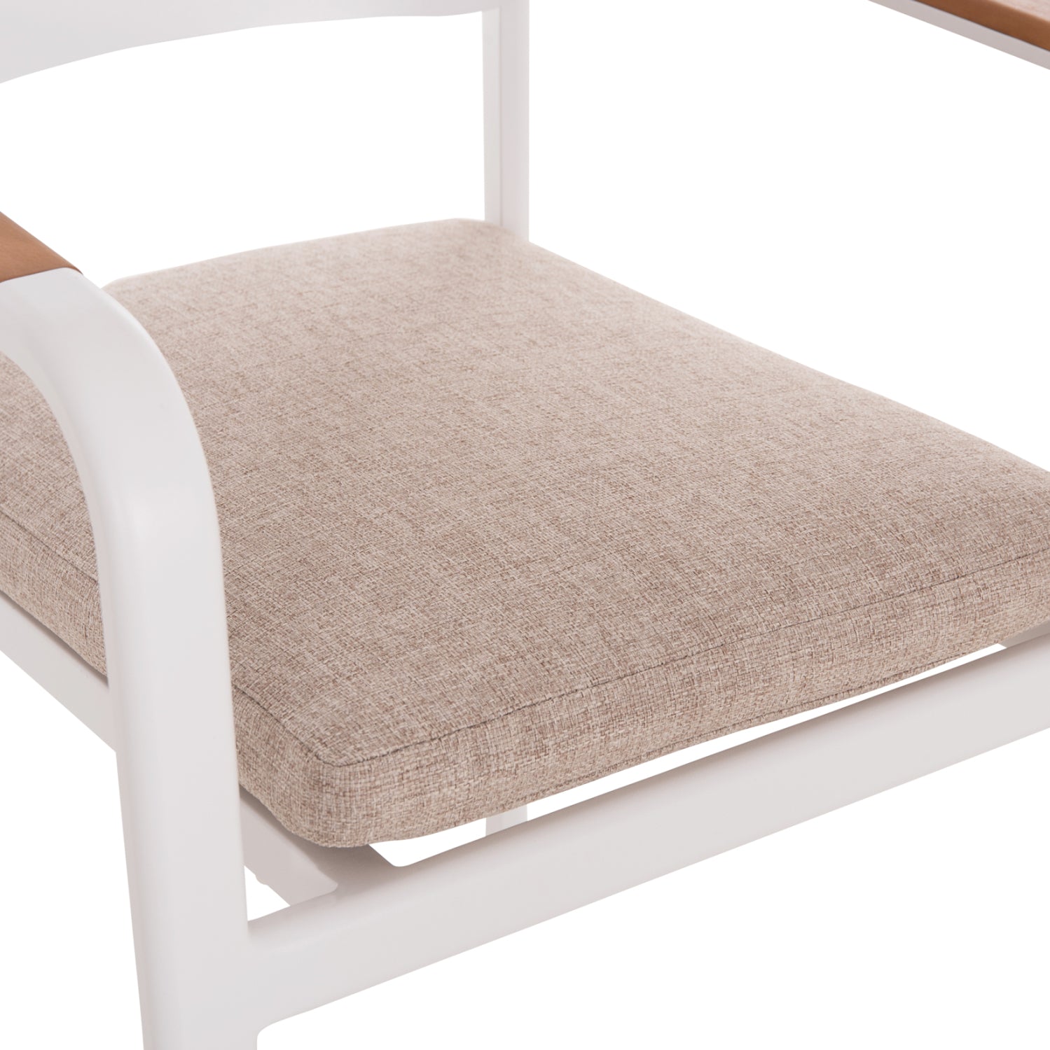 Трапезен стол  ELARA  бял, алуминий-бежов, олефинов плат -- тиково дърво, 56x62x78всм.