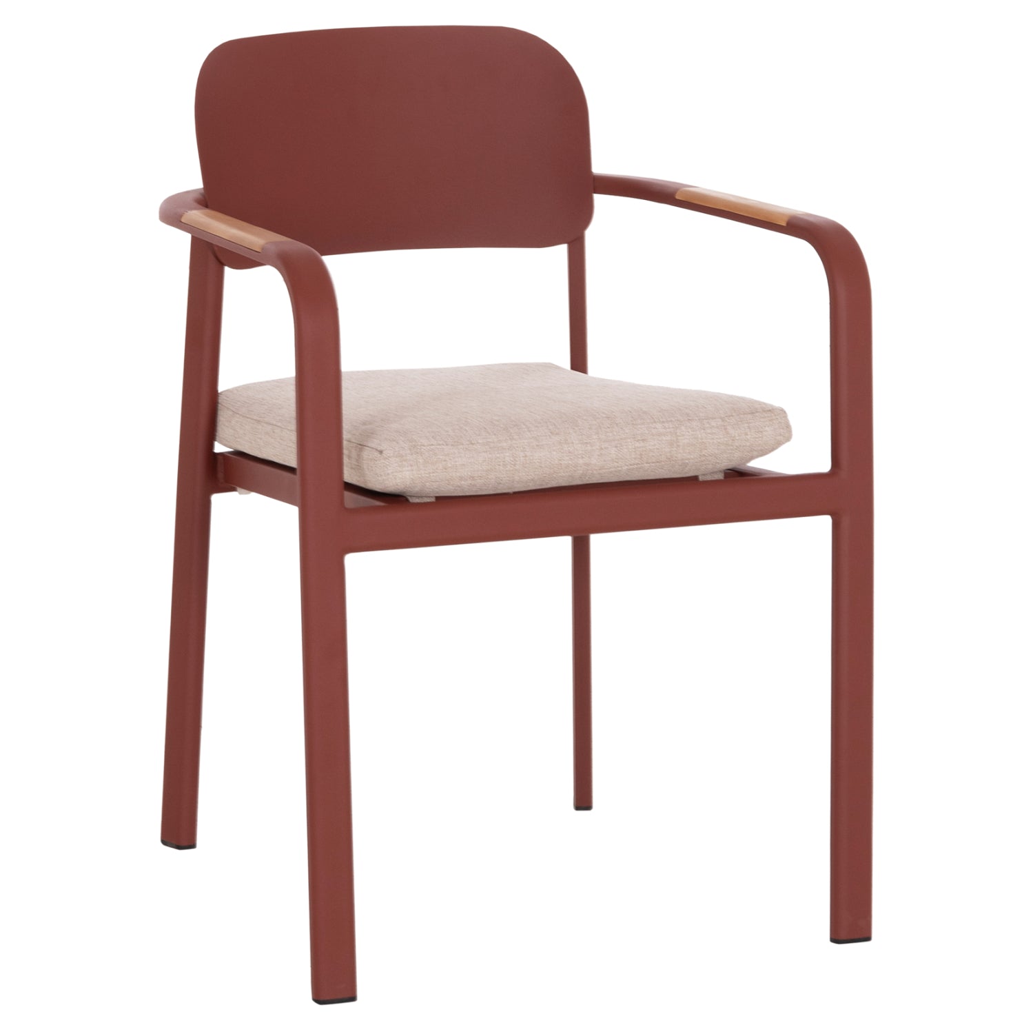 Трапезен стол ELARA червен, алуминиев-бежов, олефинов плат -- тиково дърво, 56x62x78всм.