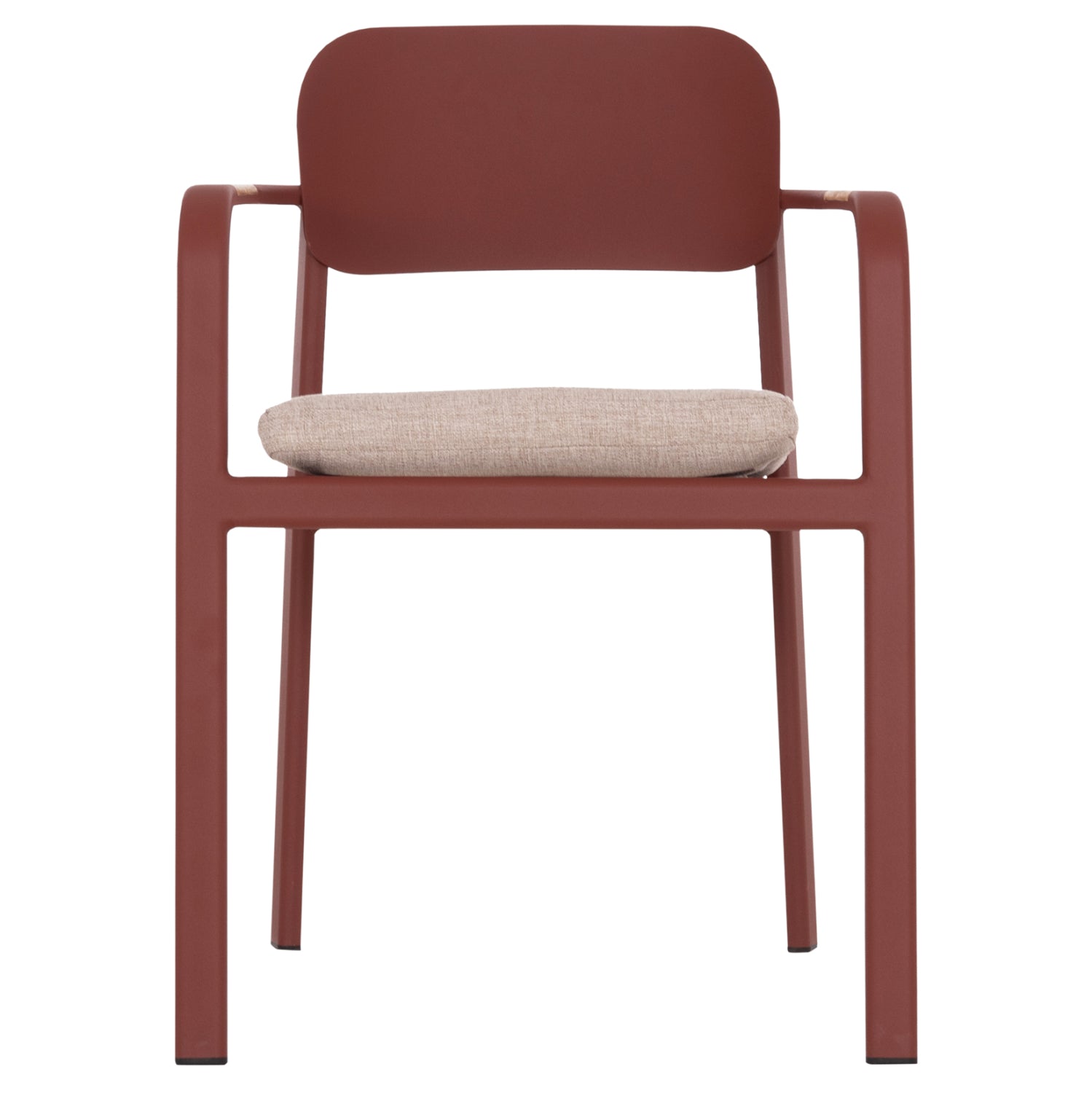 Трапезен стол ELARA червен, алуминиев-бежов, олефинов плат -- тиково дърво, 56x62x78всм.