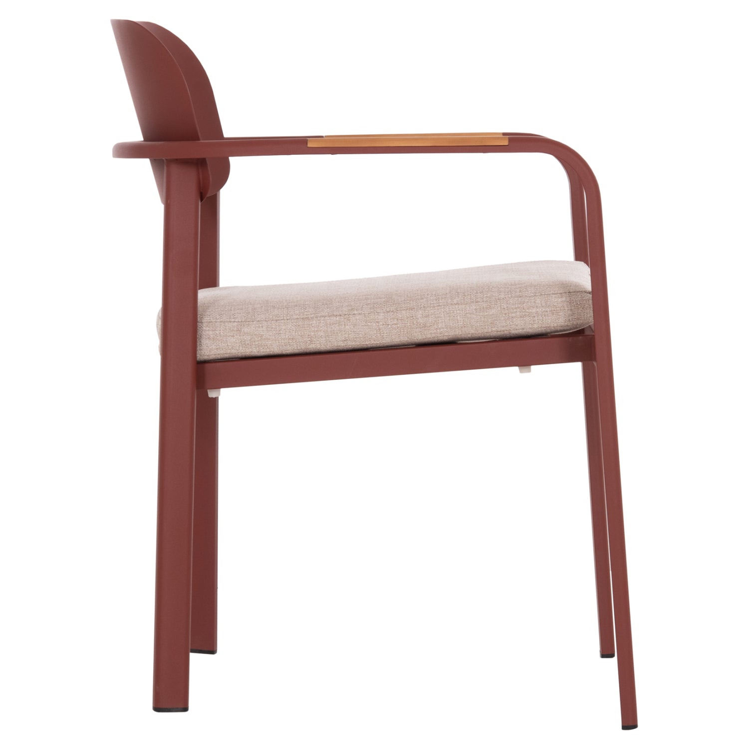 Трапезен стол ELARA червен, алуминиев-бежов, олефинов плат -- тиково дърво, 56x62x78всм.