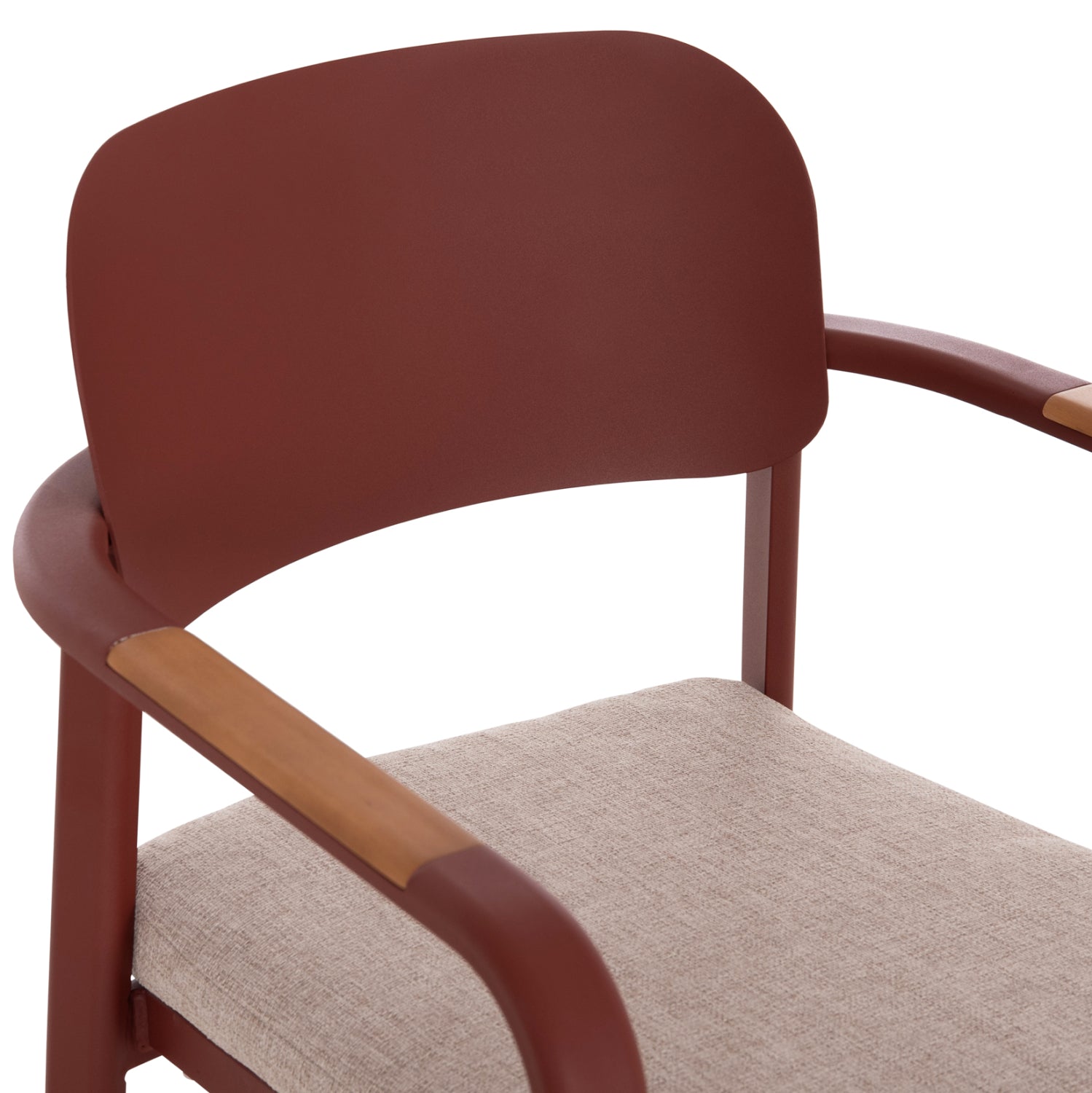 Трапезен стол ELARA червен, алуминиев-бежов, олефинов плат -- тиково дърво, 56x62x78всм.