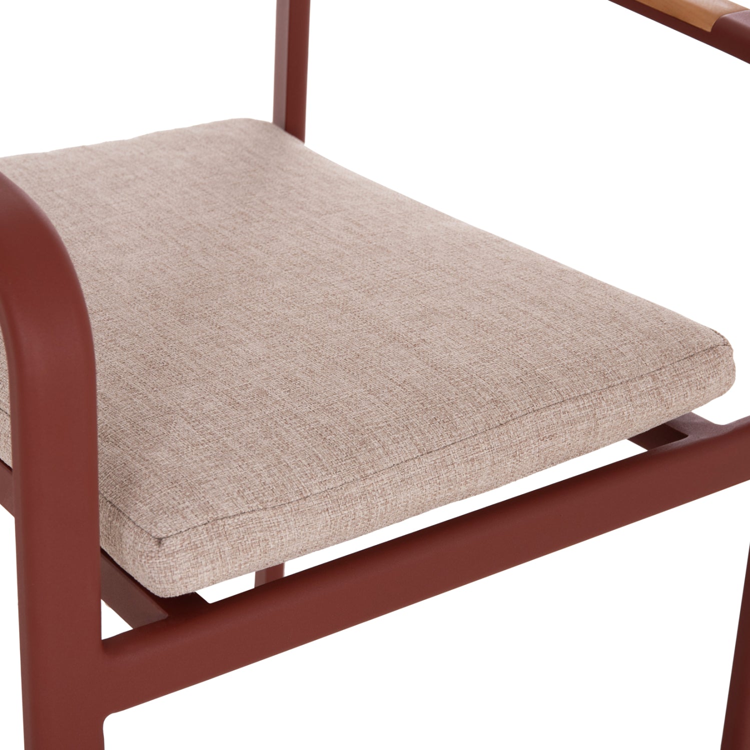 Трапезен стол ELARA червен, алуминиев-бежов, олефинов плат -- тиково дърво, 56x62x78всм.